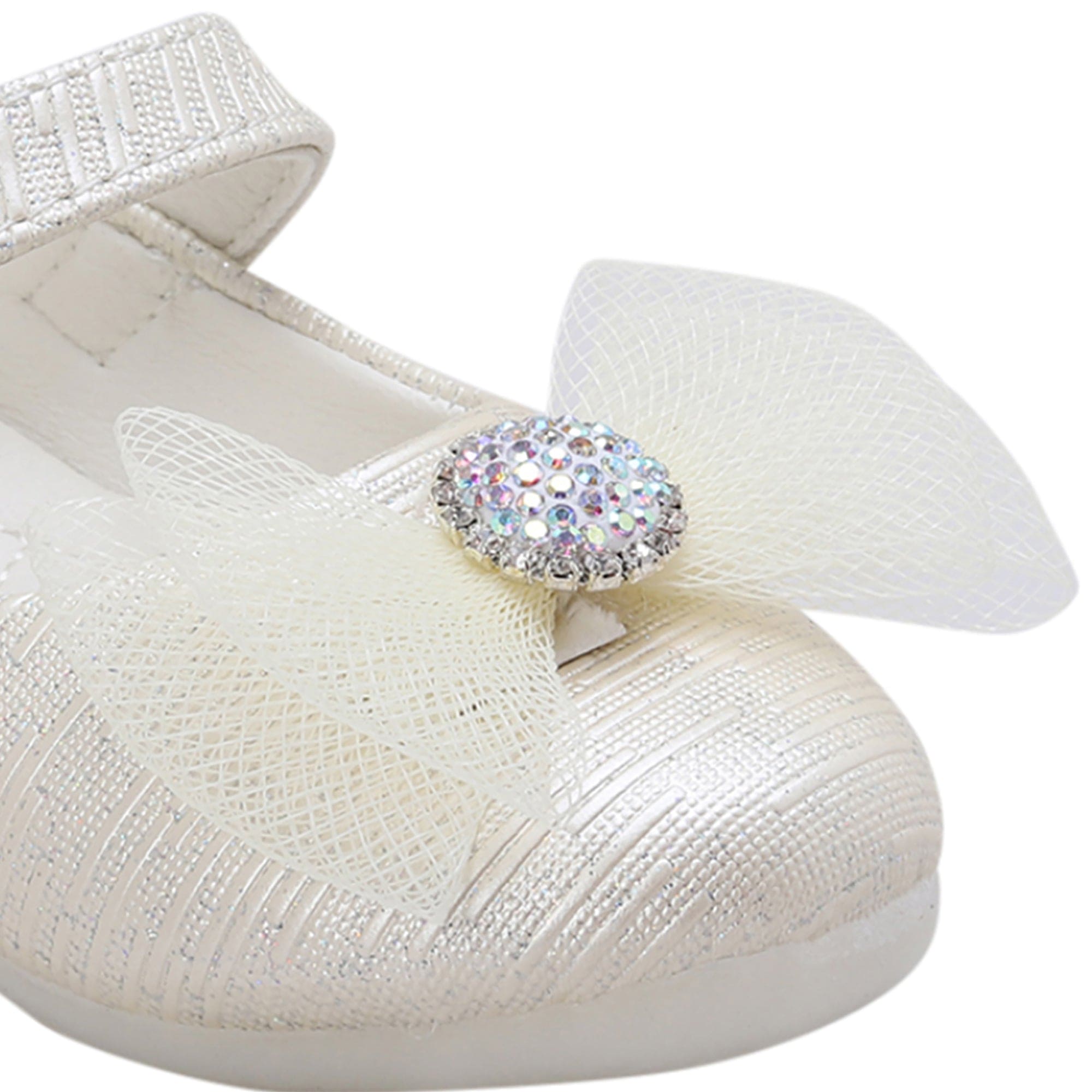 Baby Moo Royal Rhinestone Bow Velcro Strap Anti-Skid Ballerina Shoes - Gold