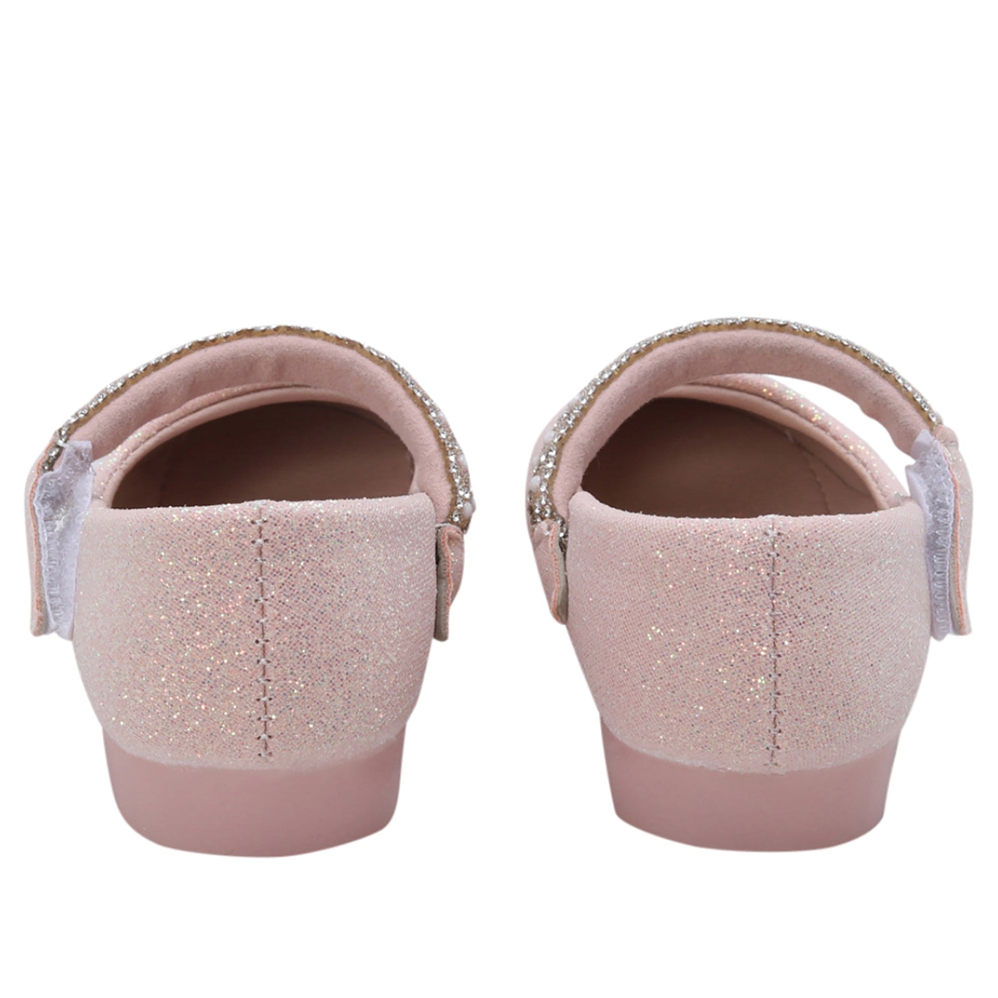 Baby Moo Glittery Pearl Embellished Mary Jane Velcro Strap Anti-Skid Ballerina Shoes - Pink