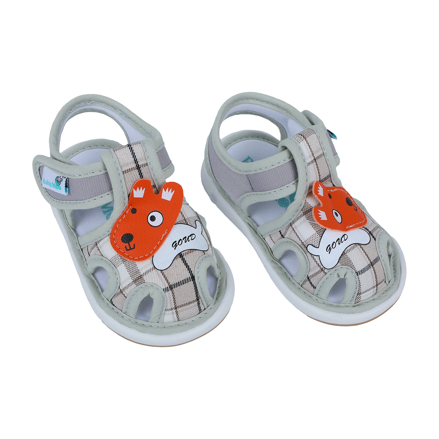 Baby Moo Cute Puppy Checked Chu-Chu Sound Breathable Anti-Skid Sandals - Multicolour