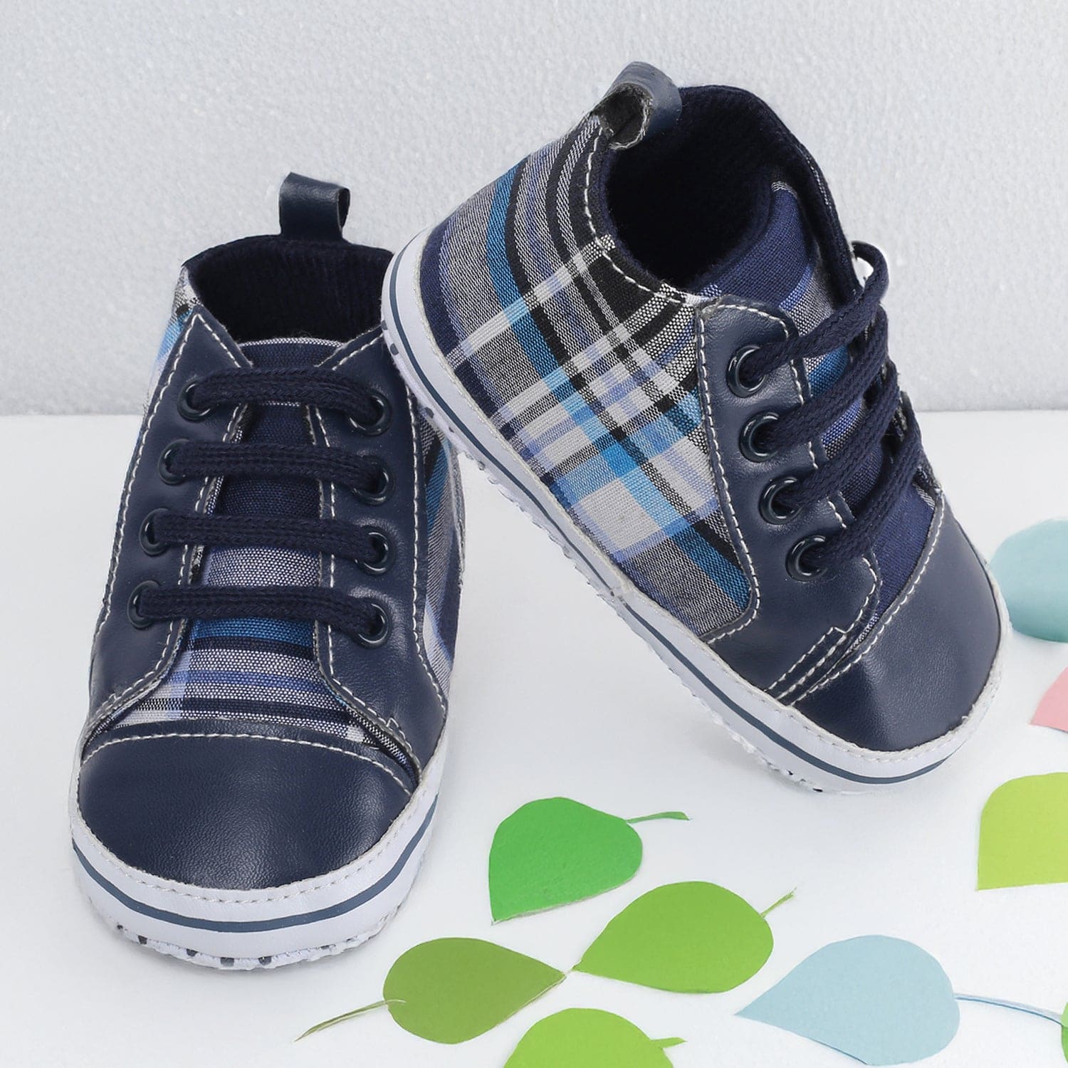 Baby Moo Checked Blue Sneakers