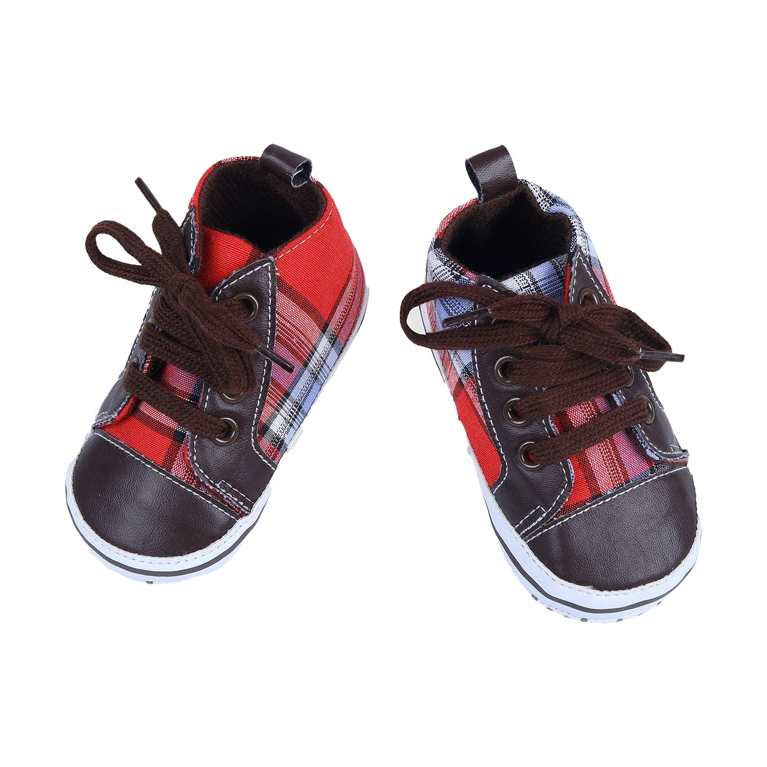 High Top Lace-Up Checked Stylish Sneaker Booties - Red