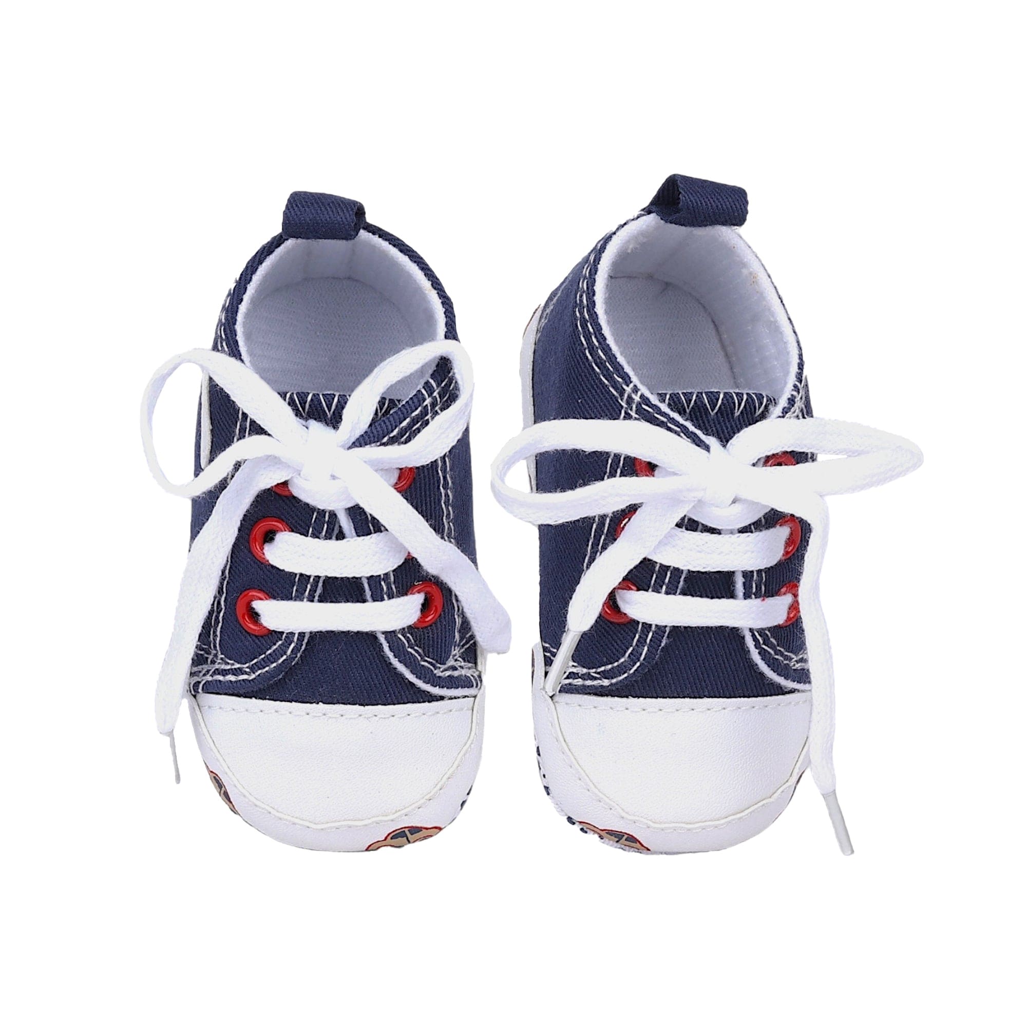Baby Moo Car Printed Lace-Up Design Anti-Skid Denim Sneakers - Blue, White
