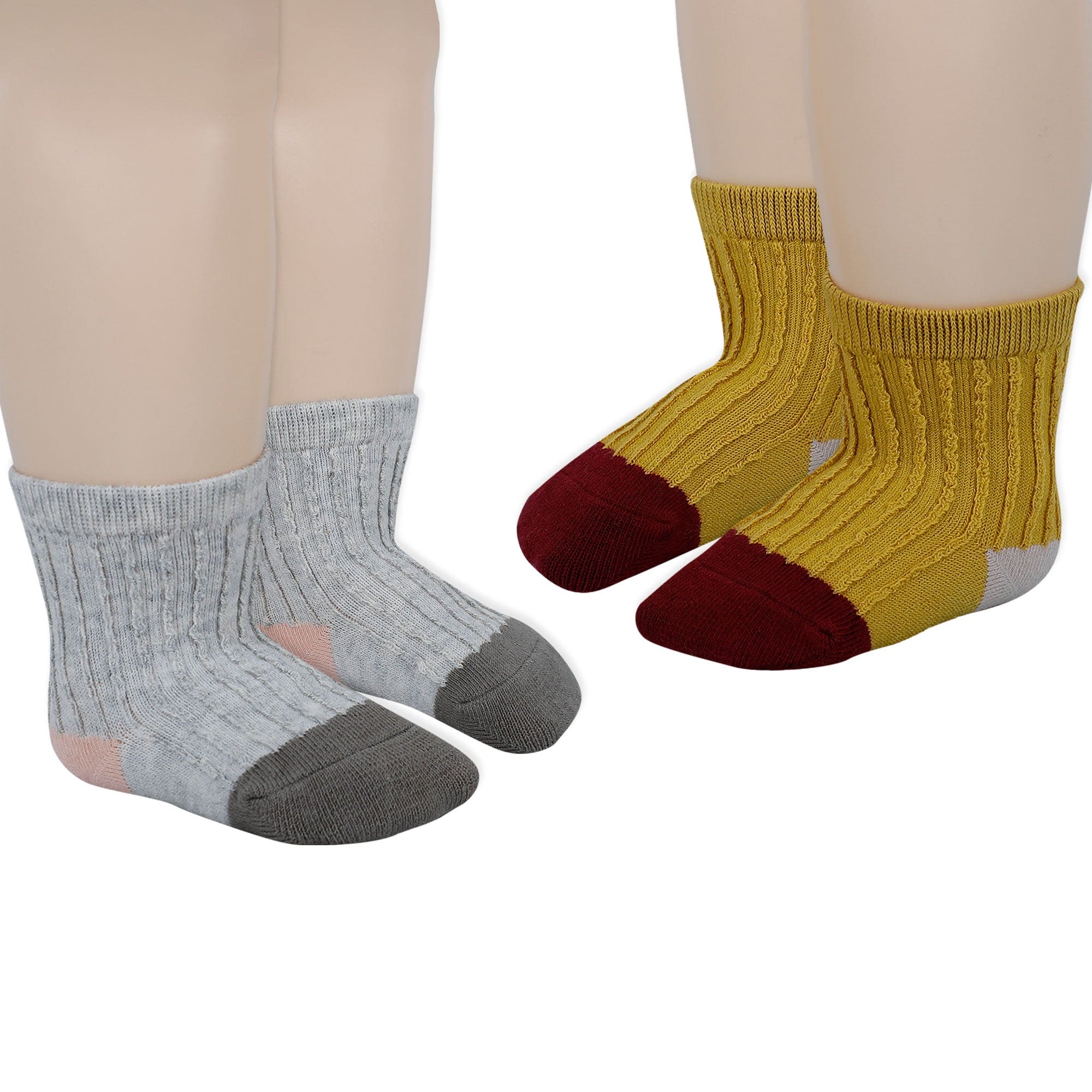 Baby Moo Colour Block Ribbed Soft Socks Pack of 2 - Yellow, Grey