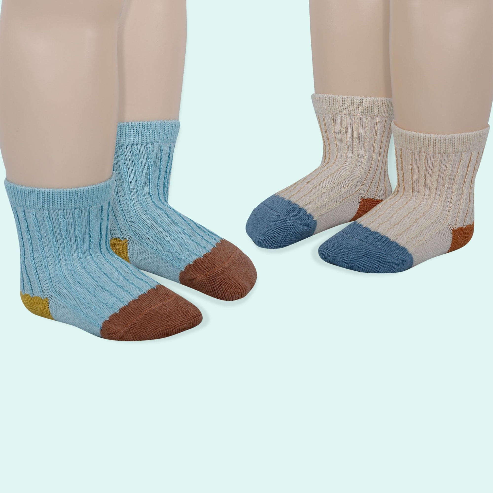 Baby Moo Colour Block Ribbed Soft Socks Pack of 2 - Cream, Blue