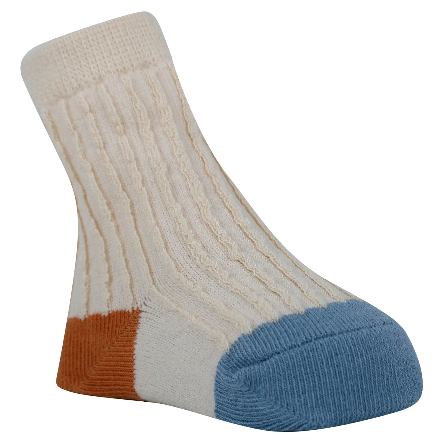 Baby Moo Colour Block Ribbed Soft Socks Pack of 2 - Cream, Blue