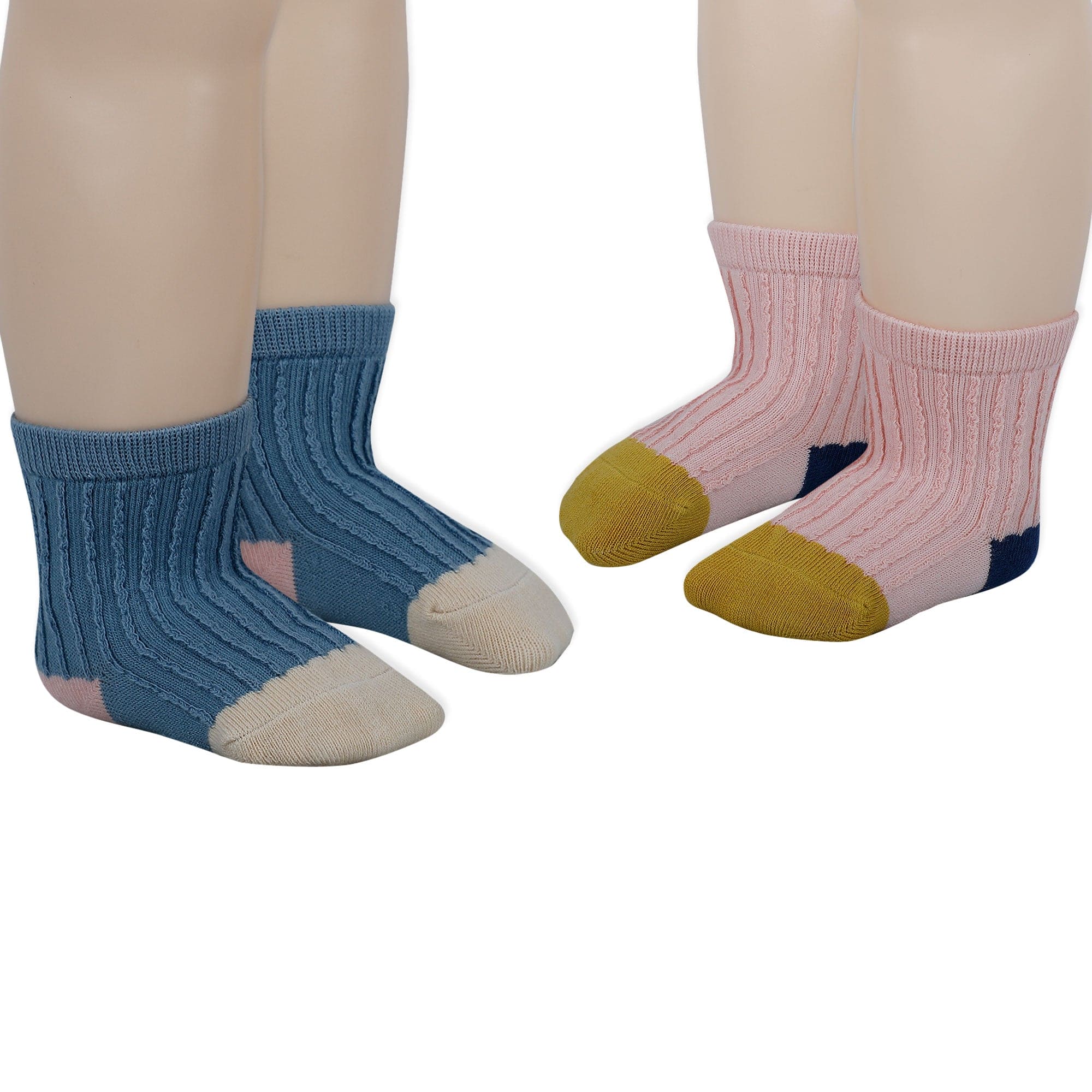 Baby Moo Colour Block Ribbed Soft Socks Pack of 2 - Blue, Pink