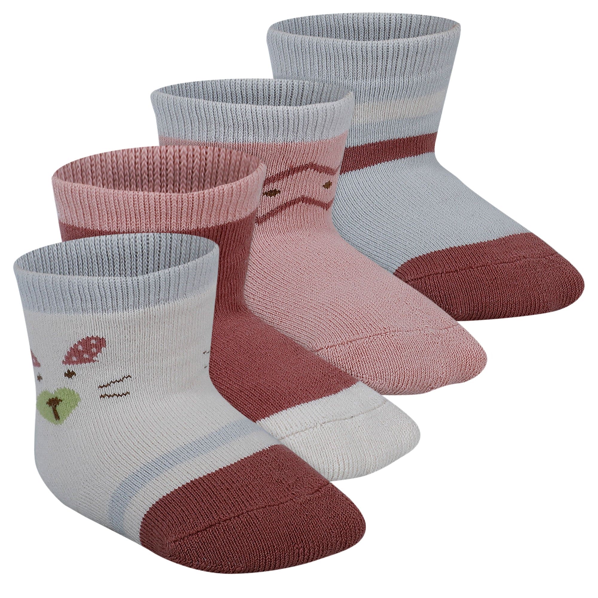 Baby Moo Nature Print Soft Socks Pack of 4 - Red, White