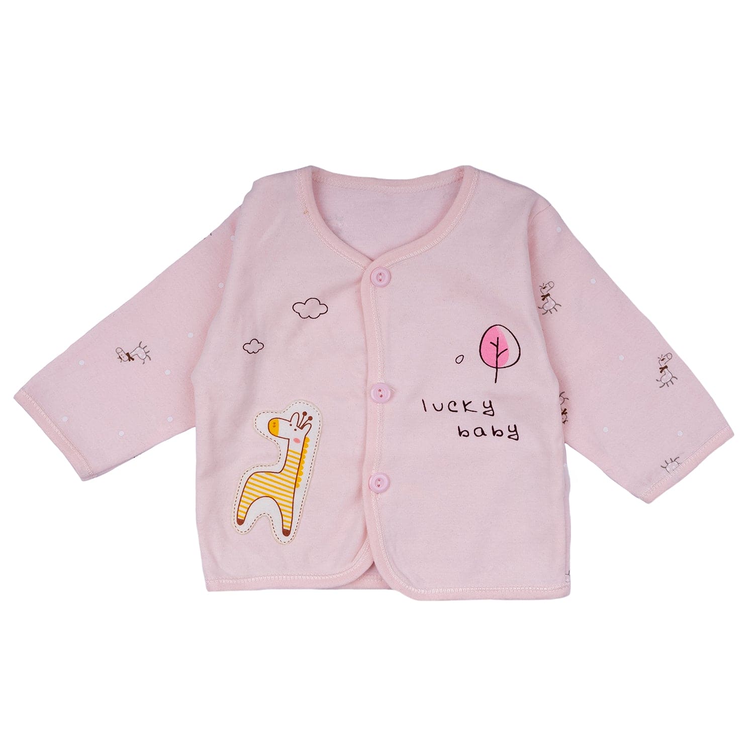 Baby Moo Giraffe Print Cap Bib Pyjamas 5 Pcs Clothing Gift Set - Pink