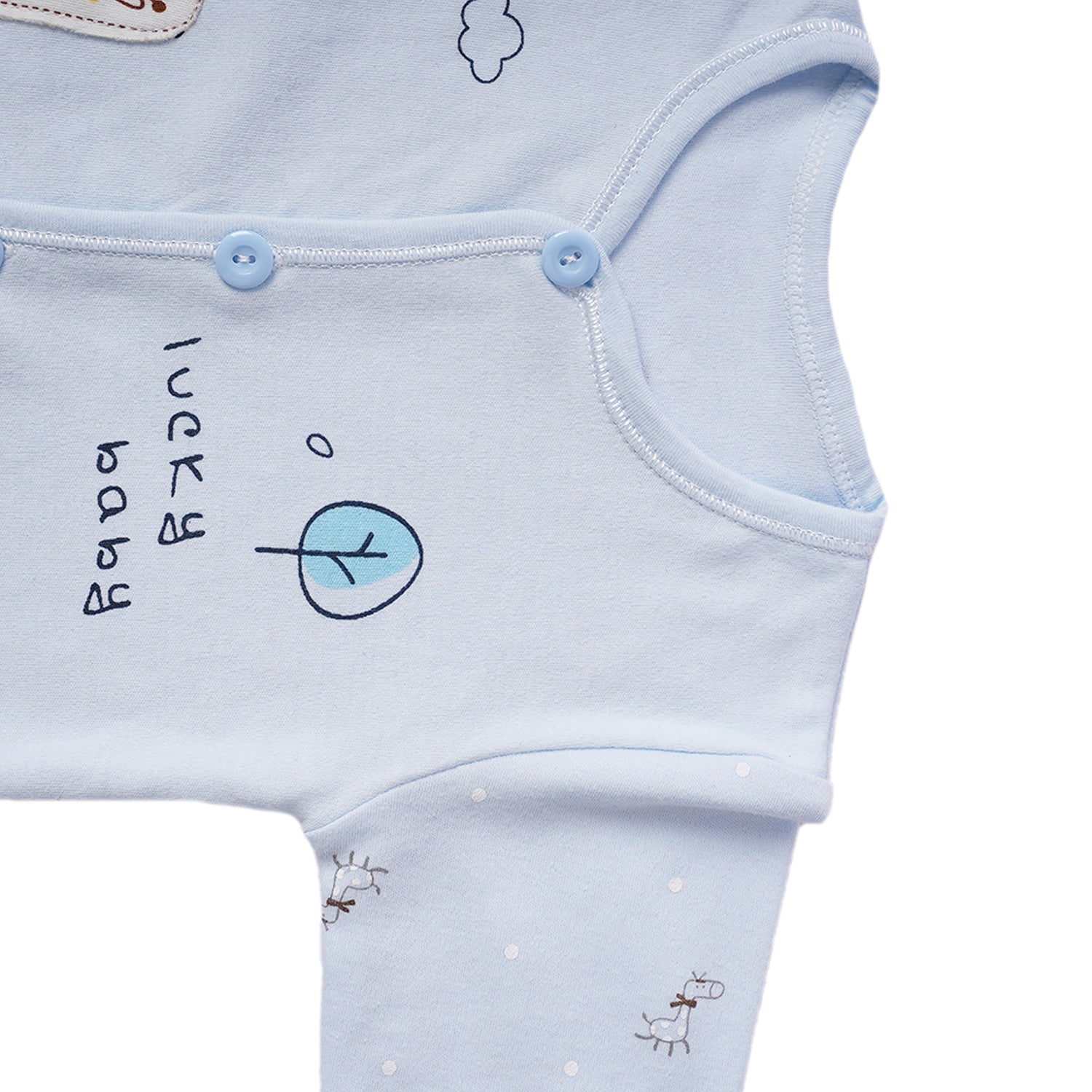 Baby Moo Giraffe Print Cap Bib Pyjamas 5 Pcs Clothing Gift Set - Blue