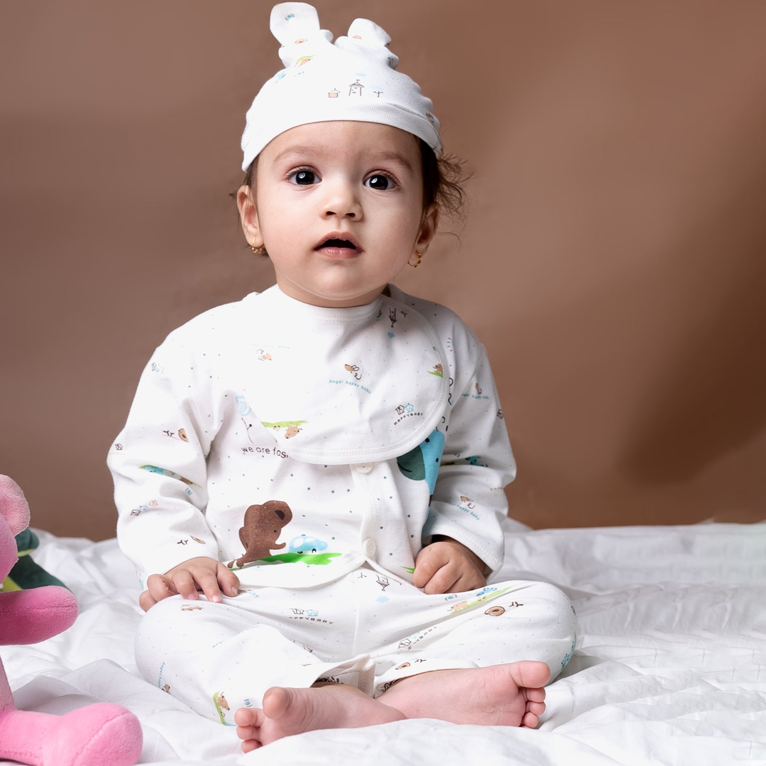 Baby Moo Animal Print Cap Bib Pyjamas 5 Pcs Clothing Gift Set - Blue