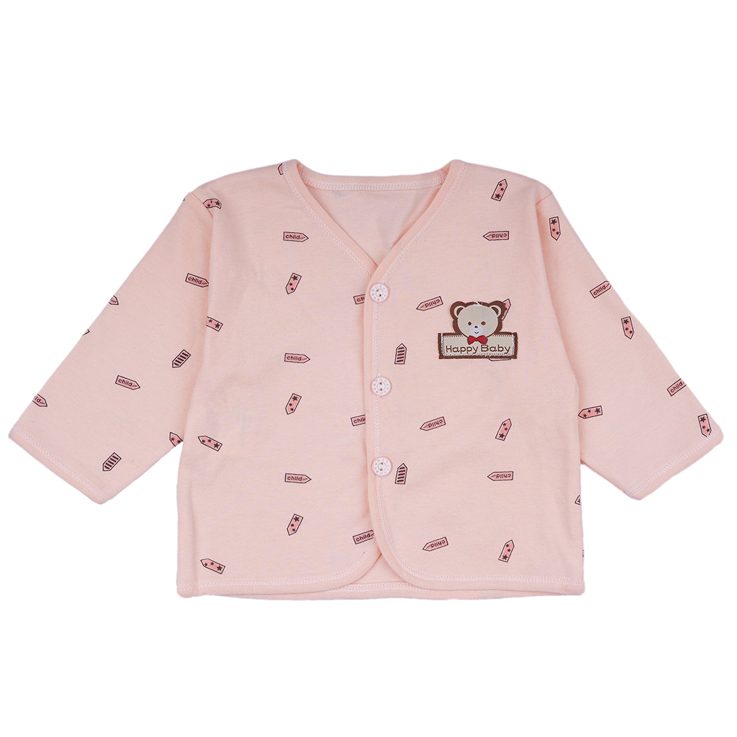 Baby Moo Happy Teddy Printed Cap Bib Pyjamas 5 Pcs Clothing Gift Set - Peach