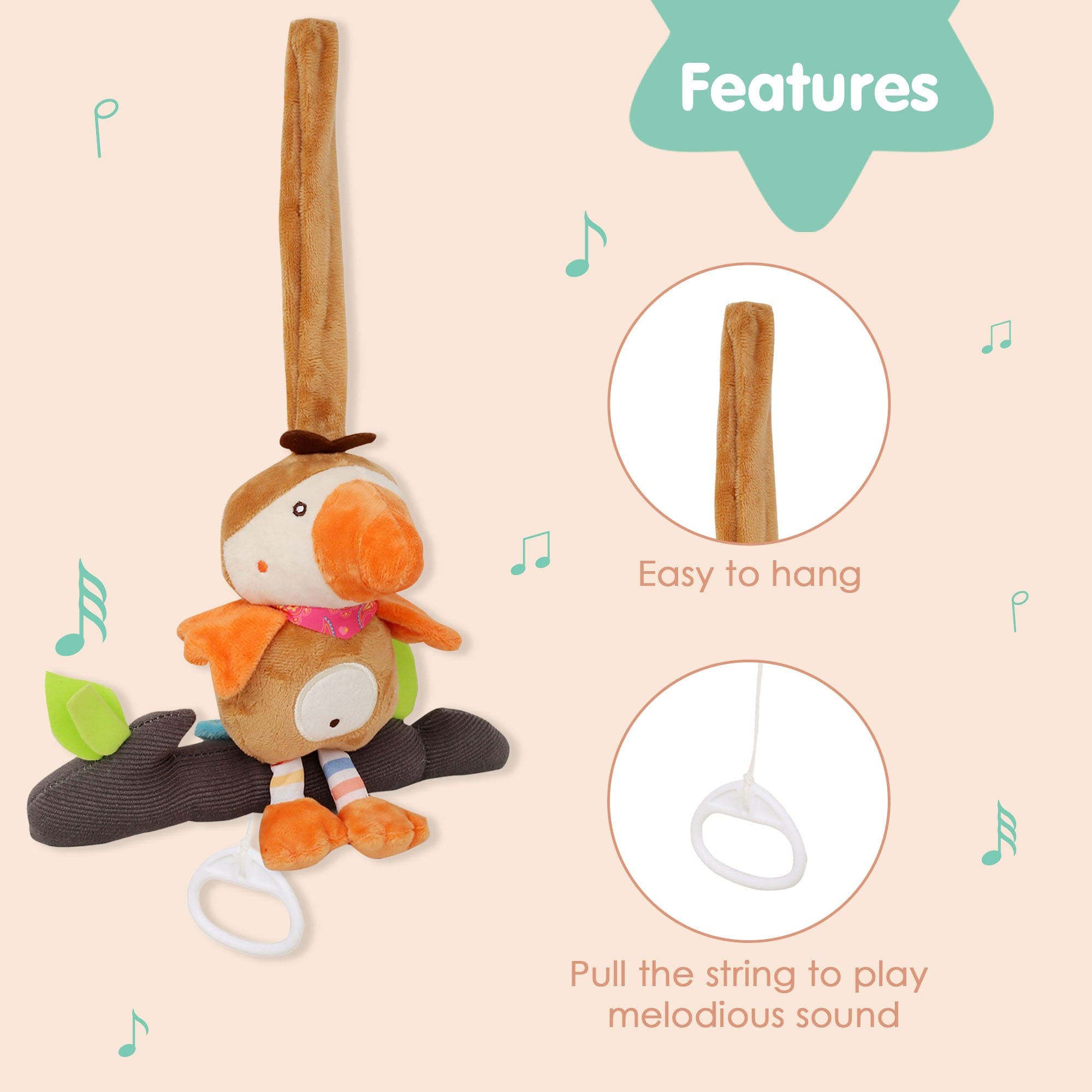 Bird Brown Hanging Pulling Toy