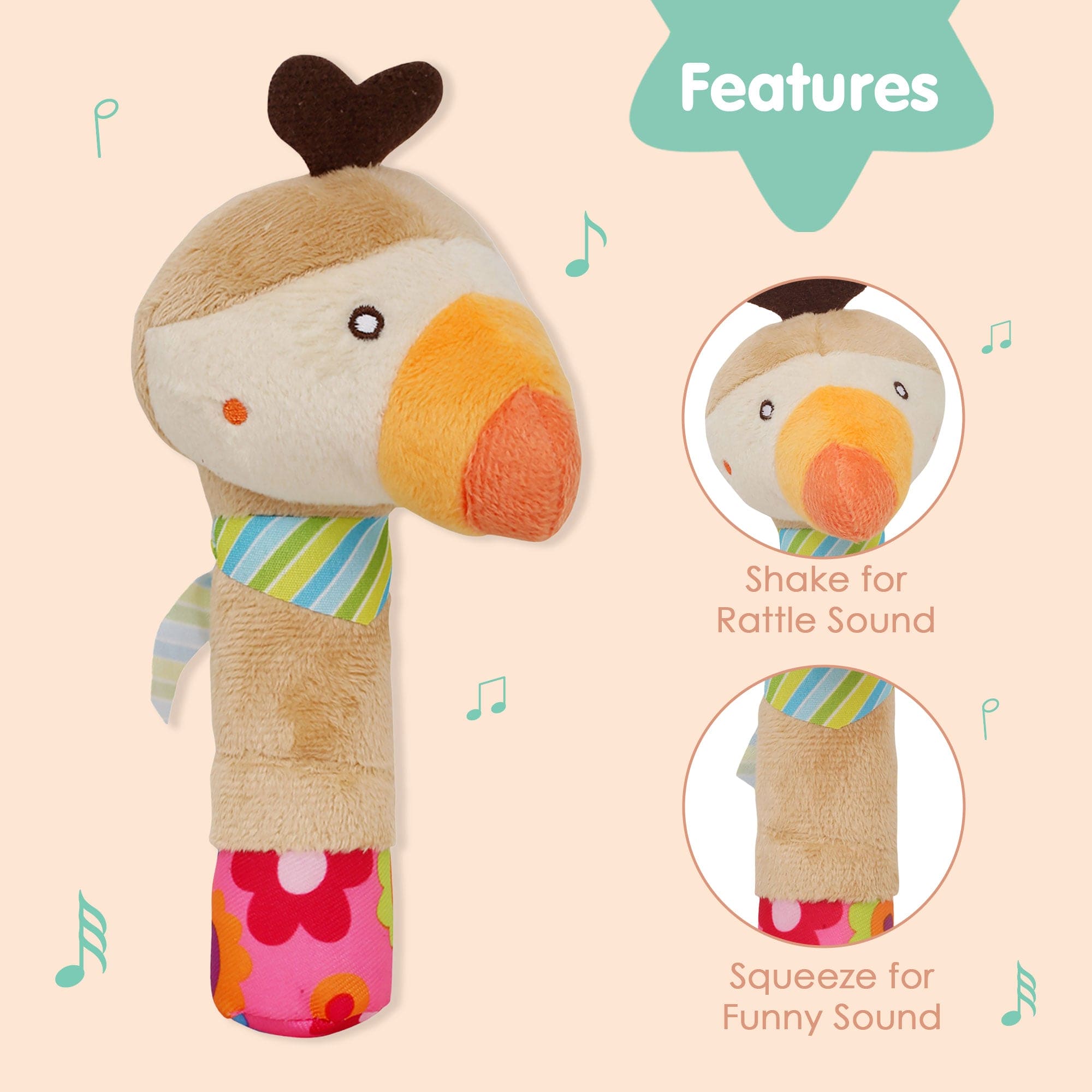 Parrot Cream Handheld Rattle