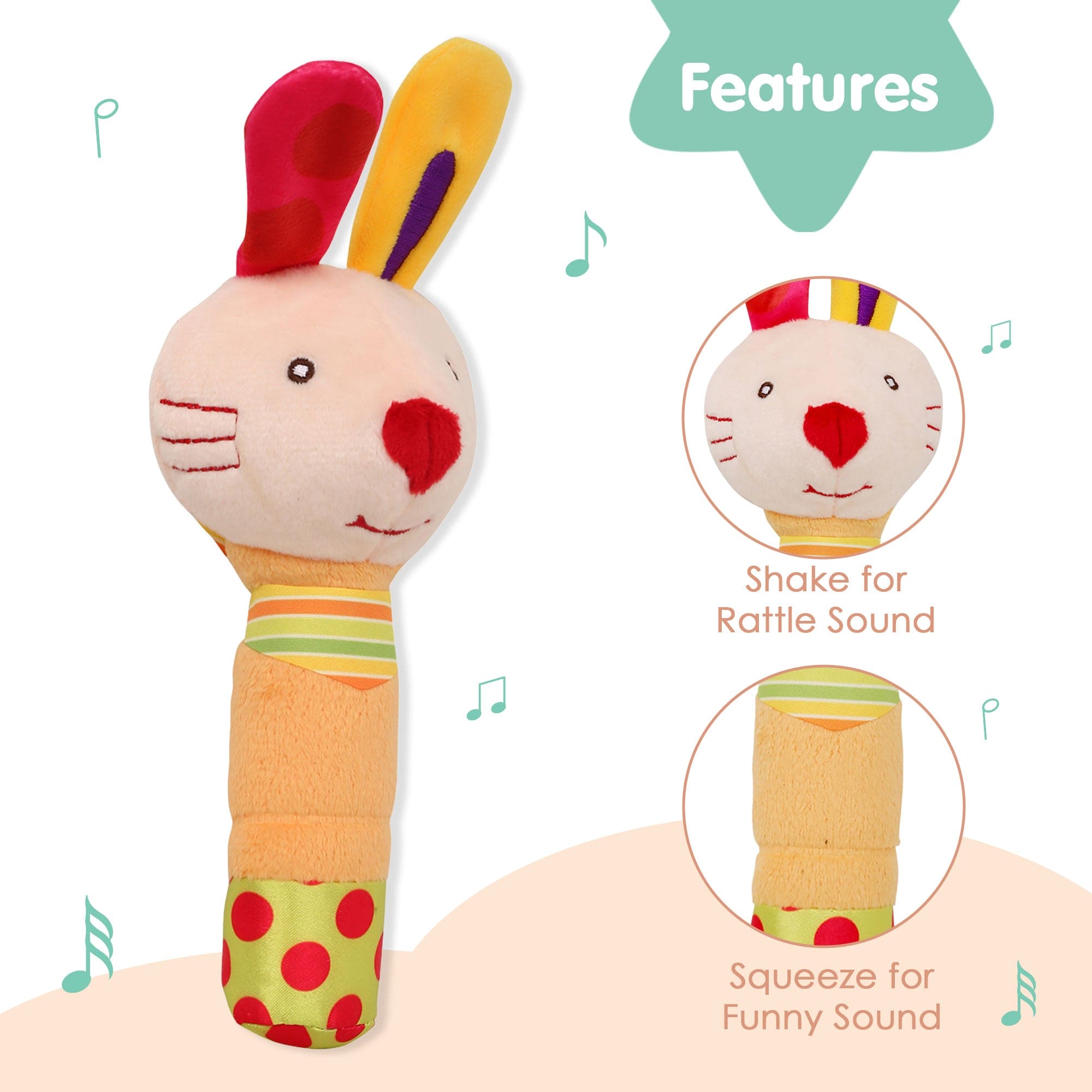 Big Earred Rabbit Multicolour Handheld Rattle