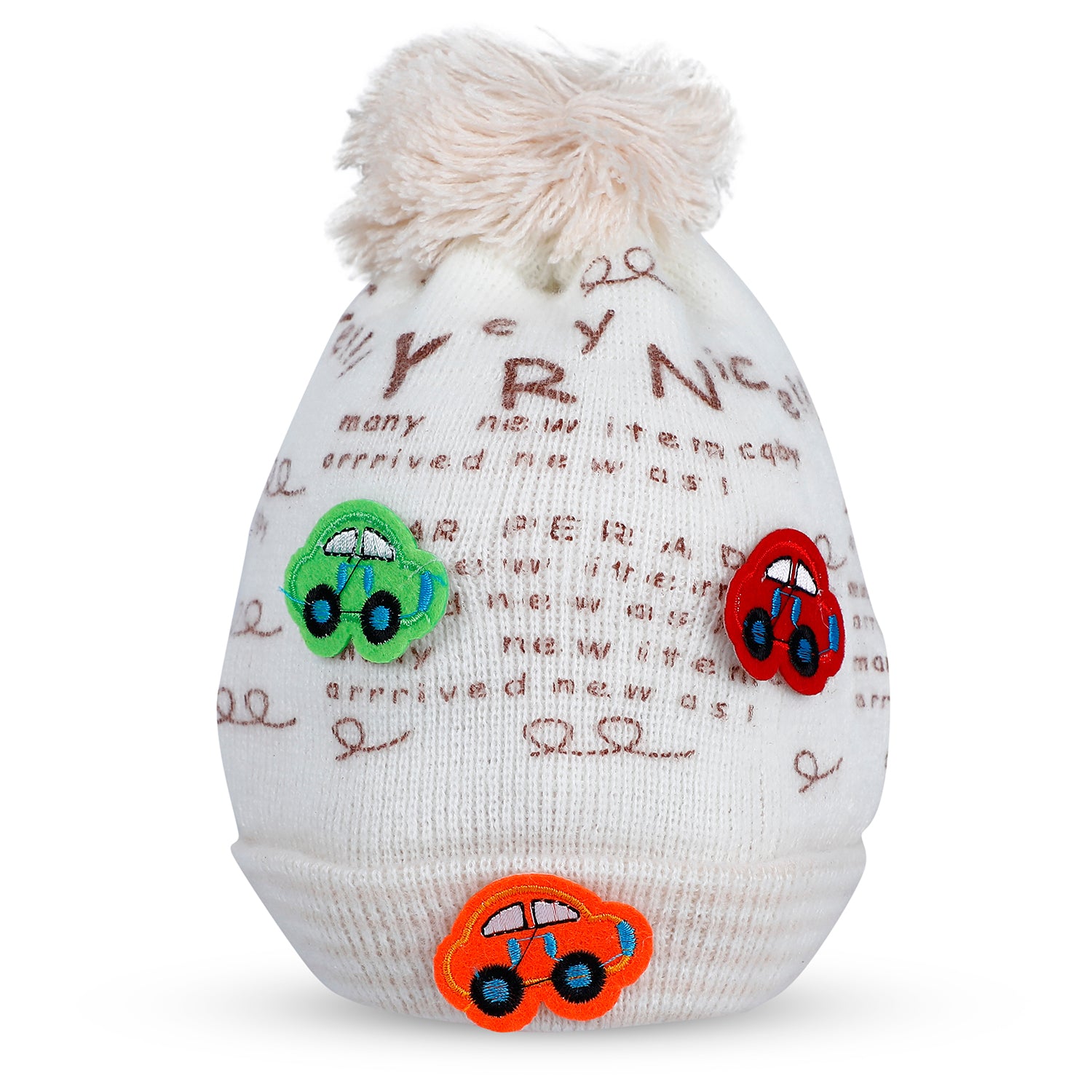 Baby Moo Car Pom Pom Breathable Beanie Warm Knitted Woollen Cap - Cream