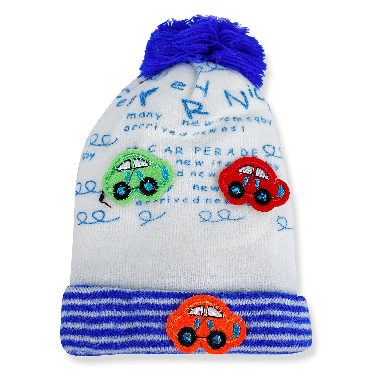 Baby Moo Car Pom Pom Breathable Beanie Warm Knitted Woollen Cap - Blue