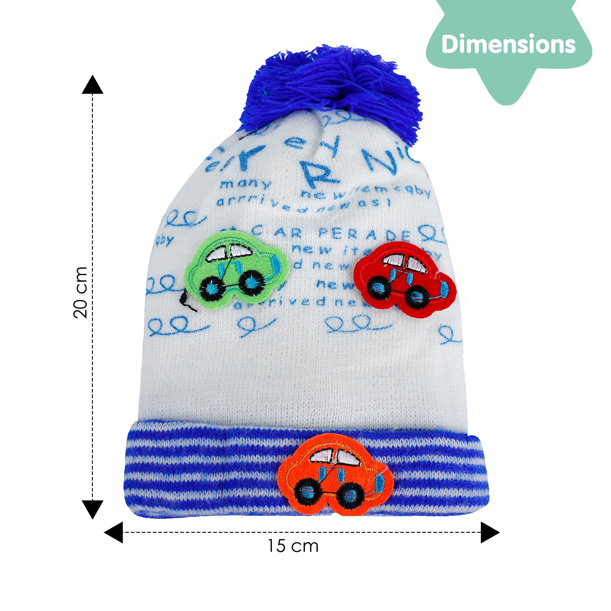 Baby Moo Car Pom Pom Breathable Beanie Warm Knitted Woollen Cap - Blue