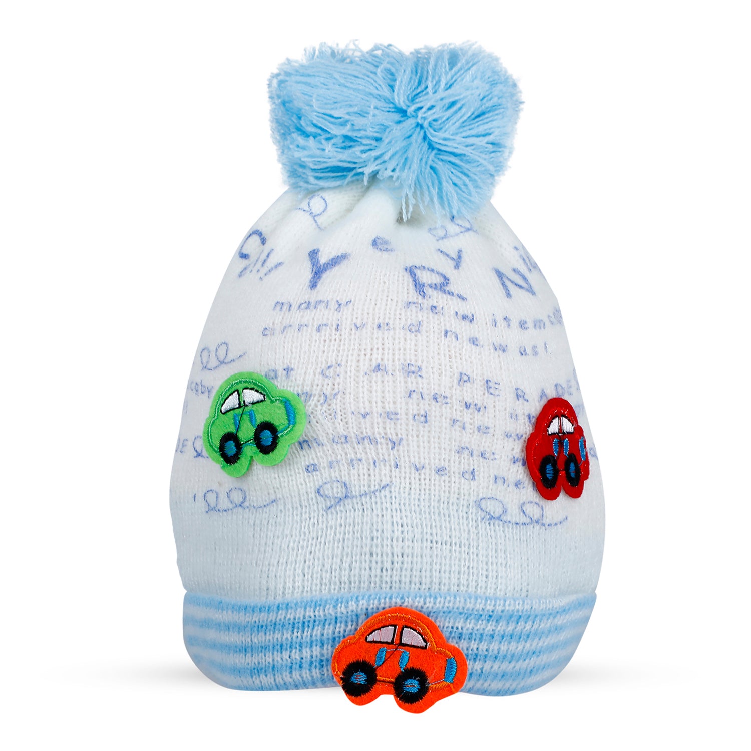 Baby Moo Car Pom Pom Breathable Beanie Warm Knitted Woollen Cap - Sky Blue