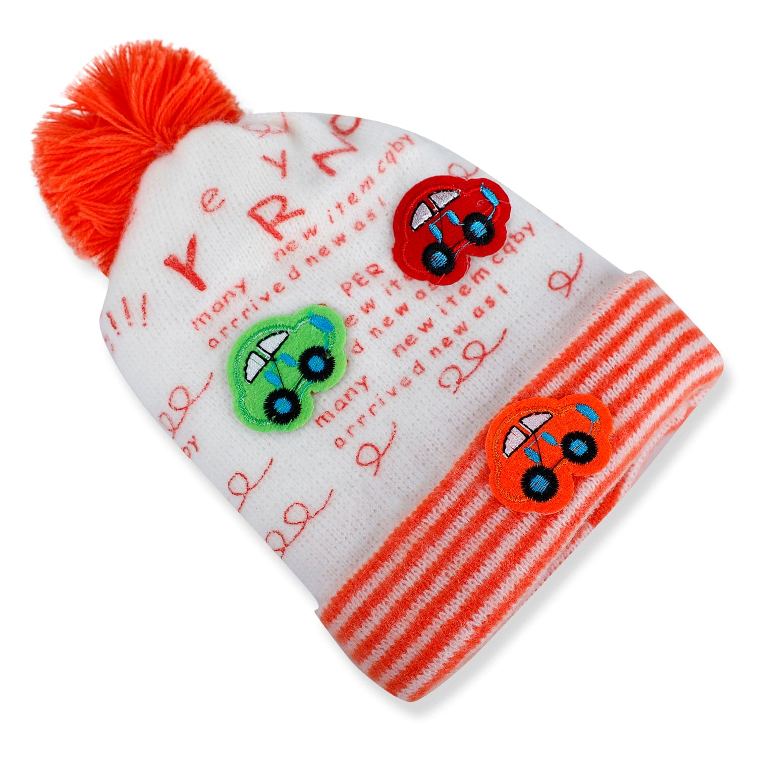 Baby Moo Car Pom Pom Breathable Beanie Warm Knitted Woollen Cap - Orange