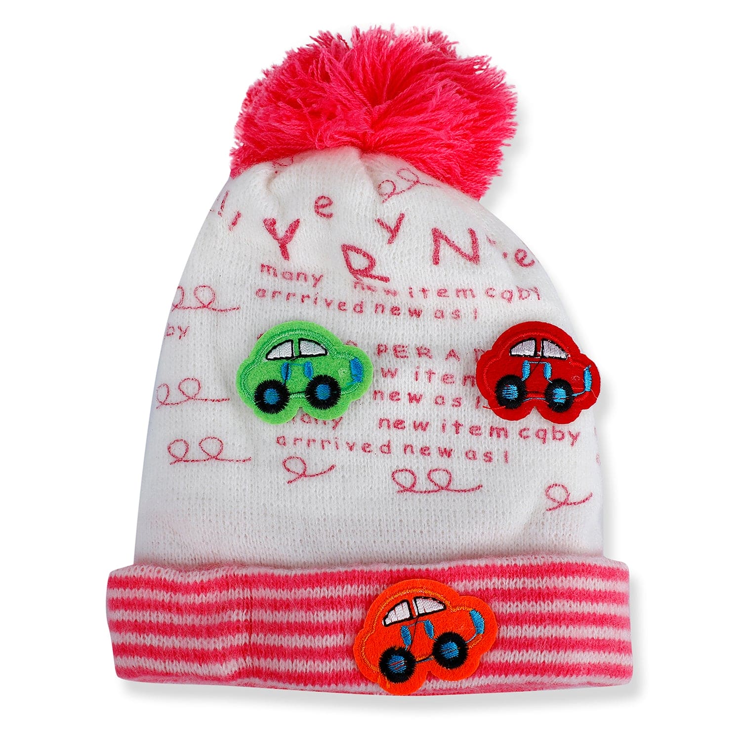 Baby Moo Car Pom Pom Breathable Beanie Warm Knitted Woollen Cap - Pink