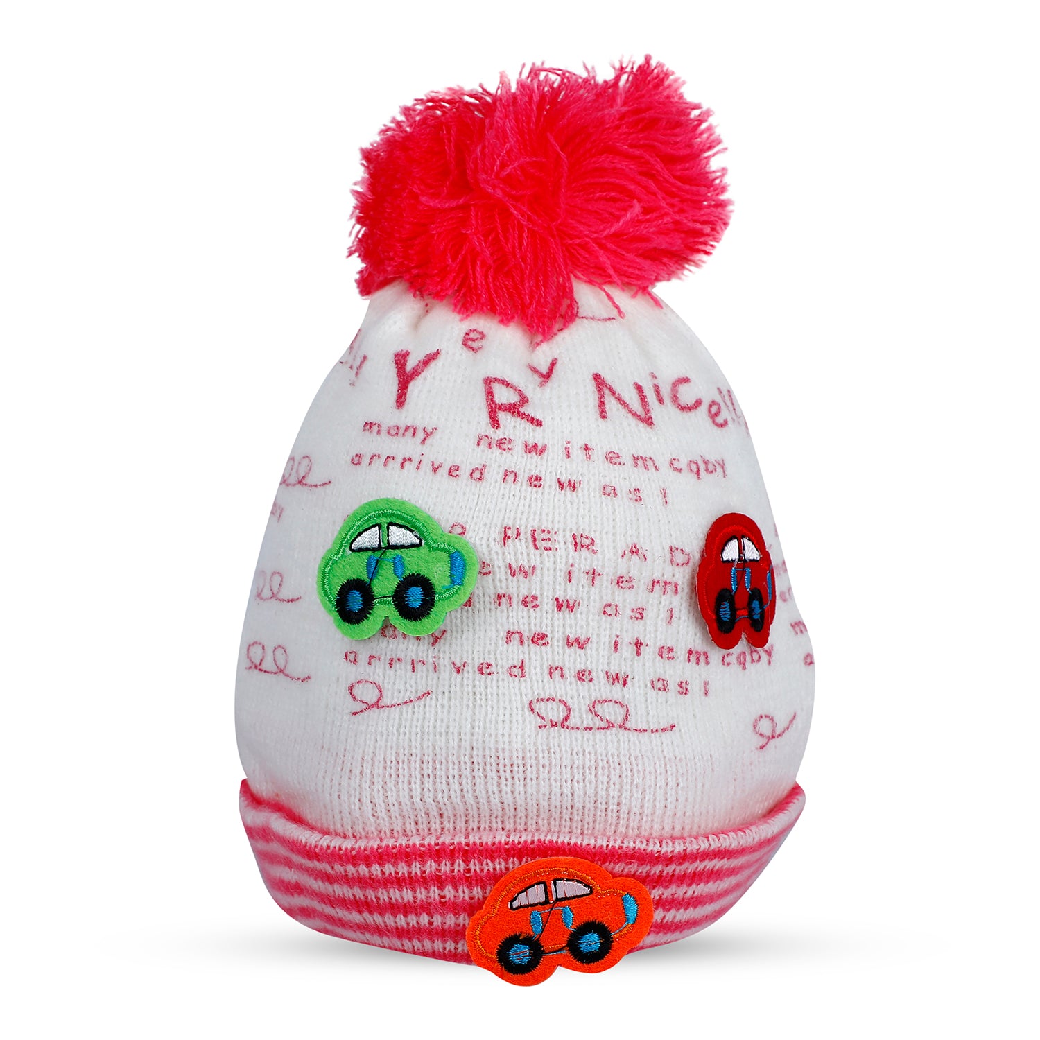 Baby Moo Car Pom Pom Breathable Beanie Warm Knitted Woollen Cap - Pink