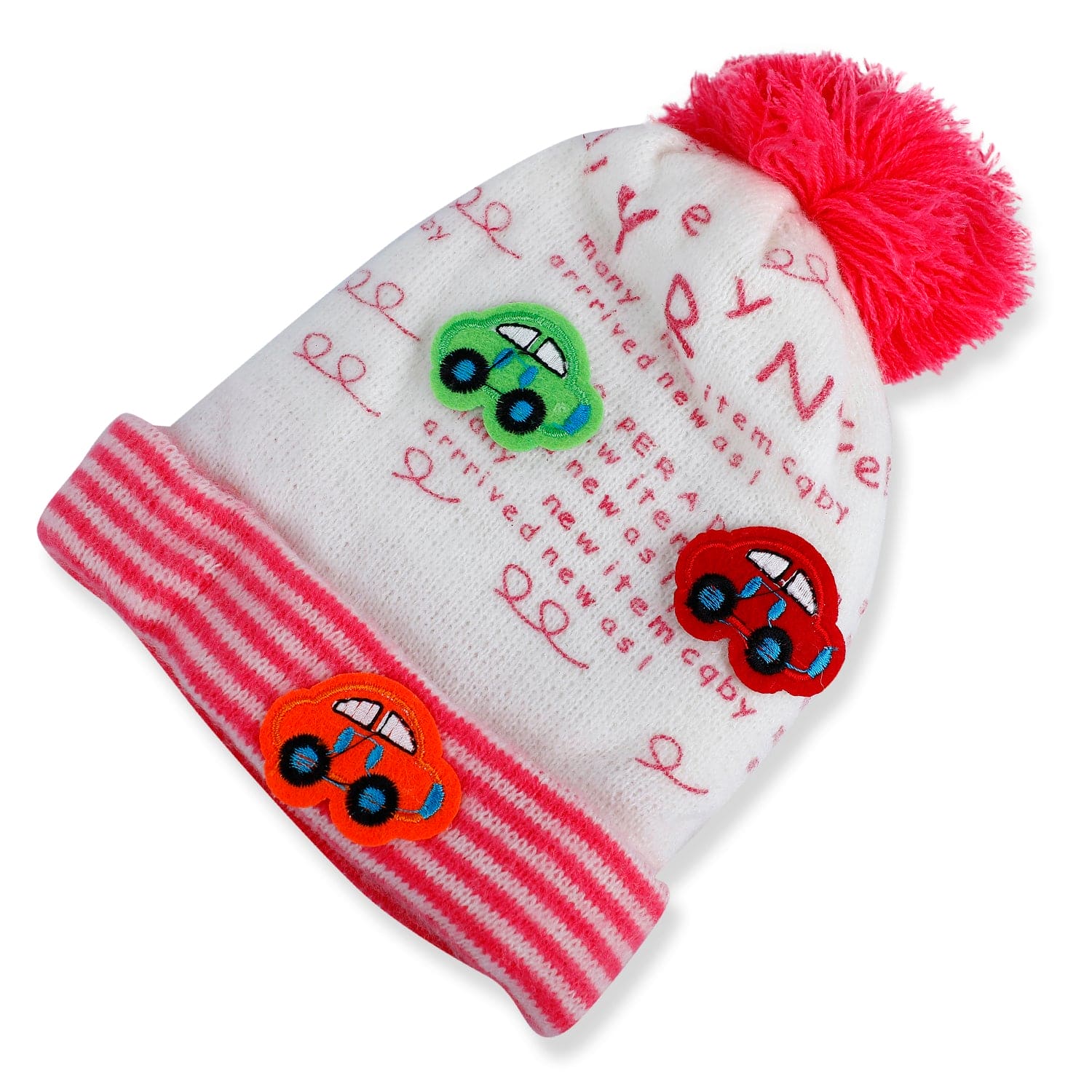 Baby Moo Car Pom Pom Breathable Beanie Warm Knitted Woollen Cap - Pink