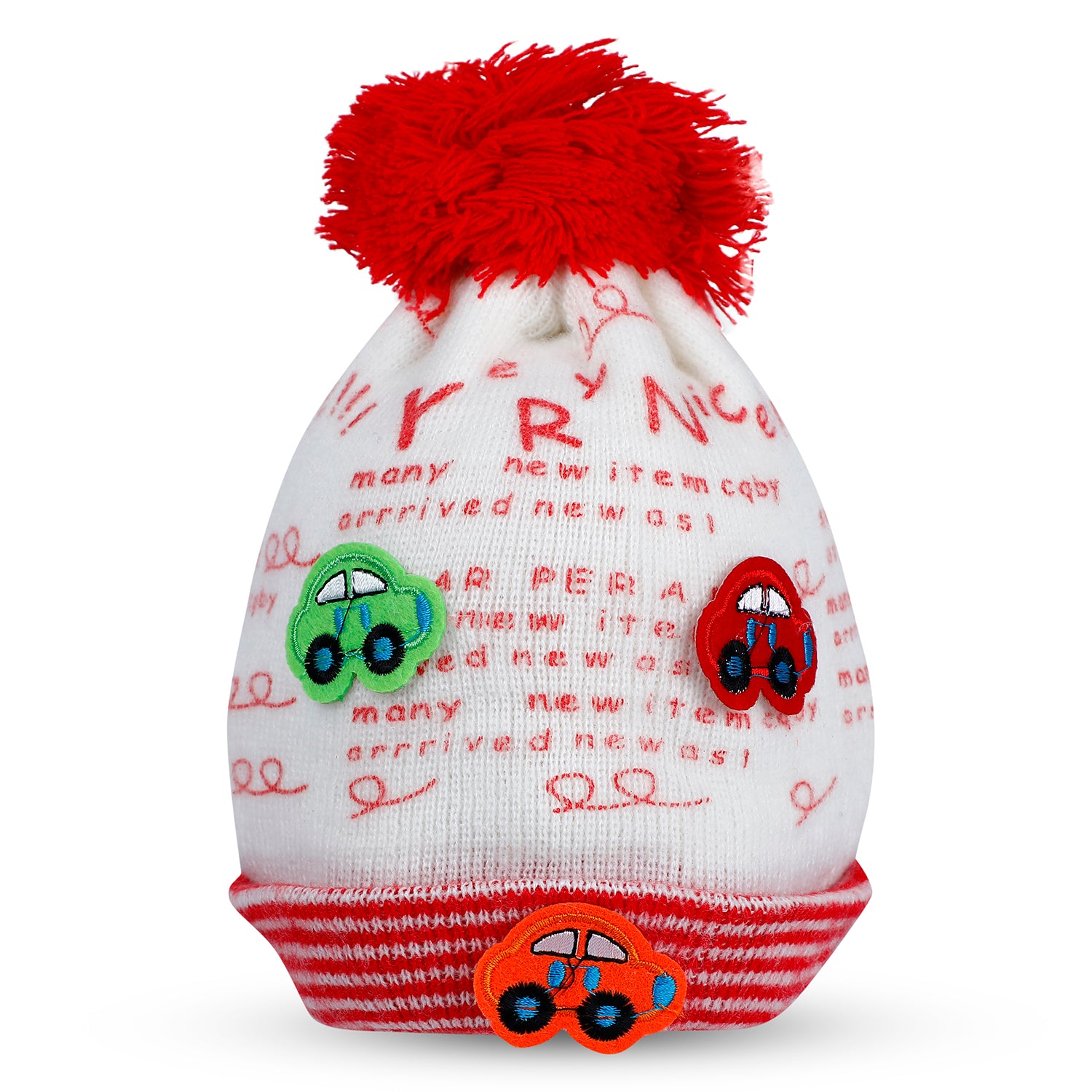 Baby Moo Car Pom Pom Breathable Beanie Warm Knitted Woollen Cap - Red