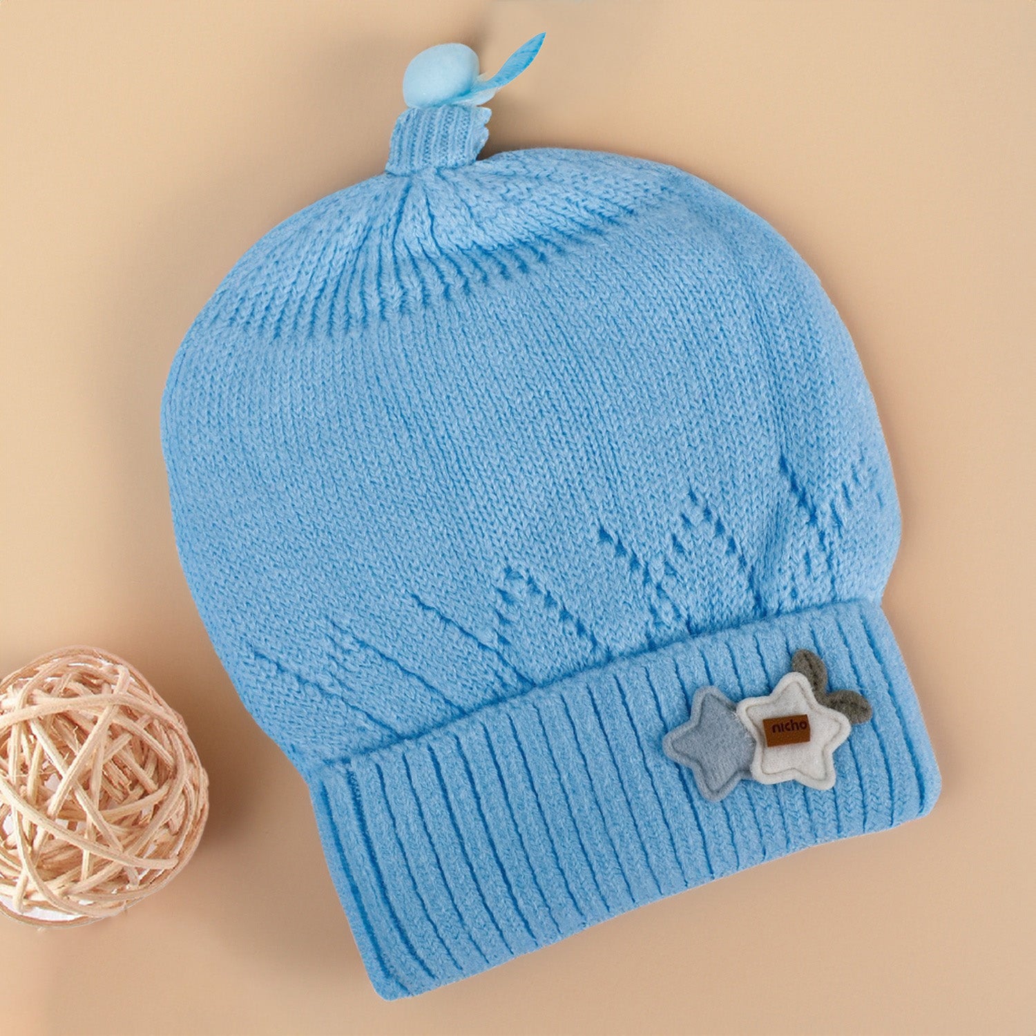 Baby Moo Star Breathable Beanie Warm Knitted Woollen Cap - Blue