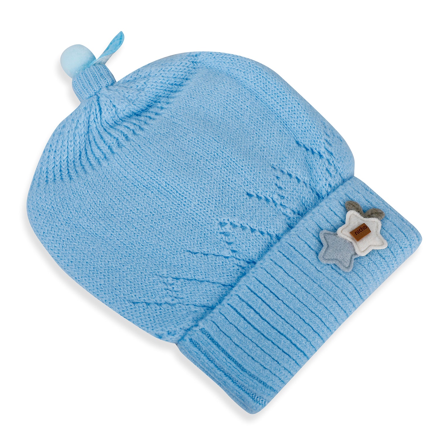 Baby Moo Star Breathable Beanie Warm Knitted Woollen Cap - Blue