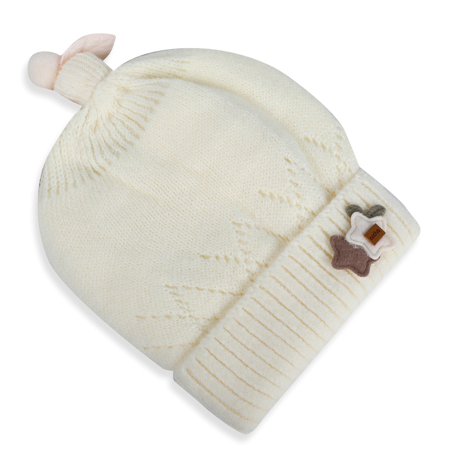 Baby Moo Star Breathable Beanie Warm Knitted Woollen Cap - Cream