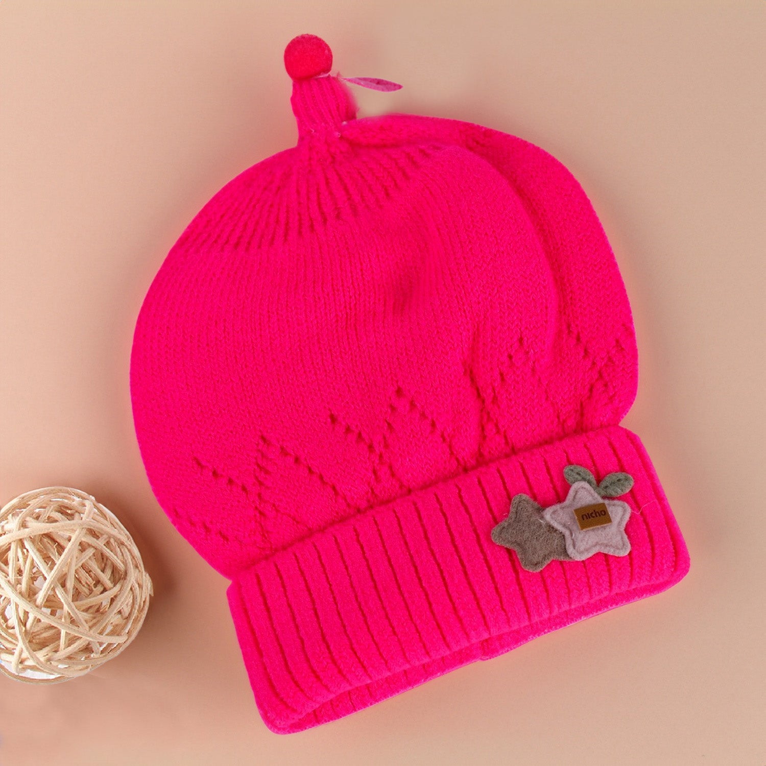Baby Moo Star Breathable Beanie Warm Knitted Woollen Cap - Magenta