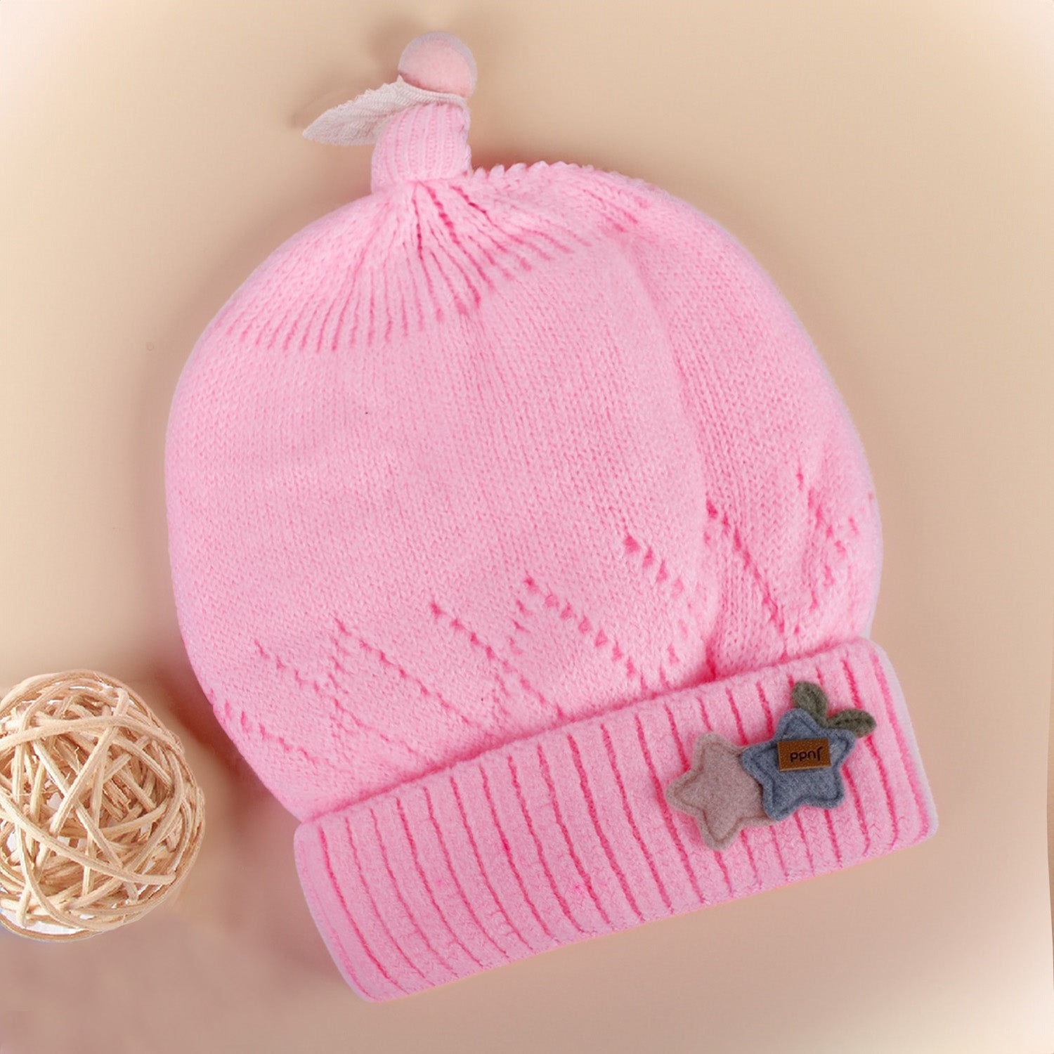 Baby Moo Star Breathable Beanie Warm Knitted Woollen Cap - Pink