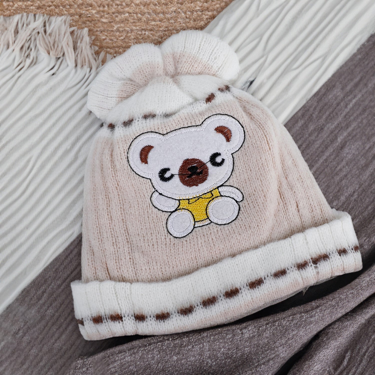 Baby Moo Koala Breathable Beanie Warm Knitted Woollen Cap - Beige