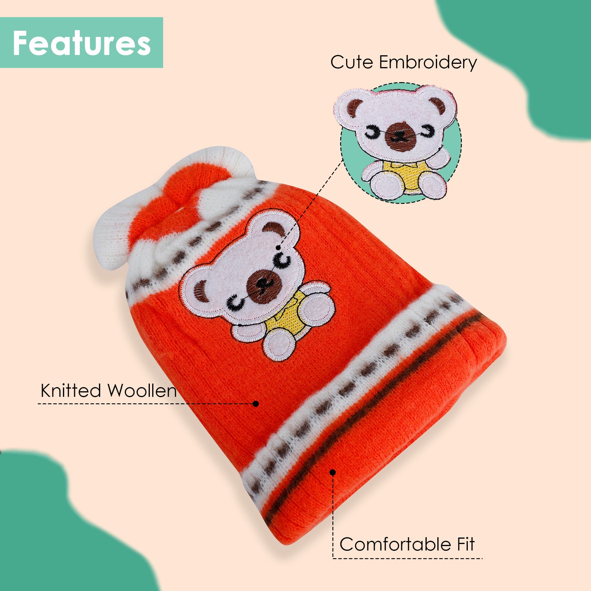 Baby Moo Koala Breathable Beanie Warm Knitted Woollen Cap - Orange