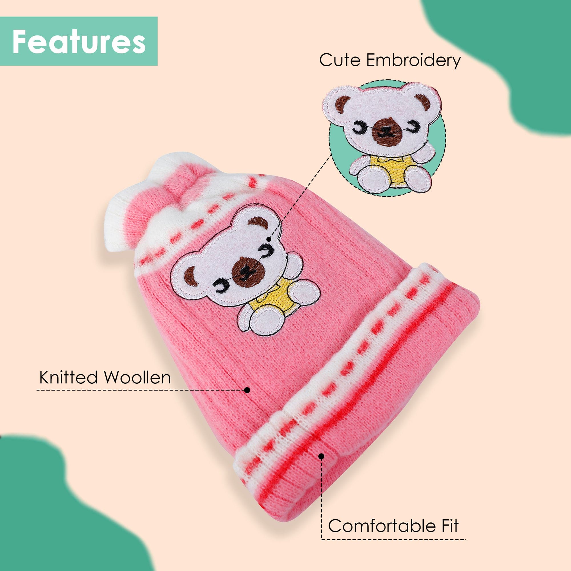 Baby Moo Koala Breathable Beanie Warm Knitted Woollen Cap - Pink