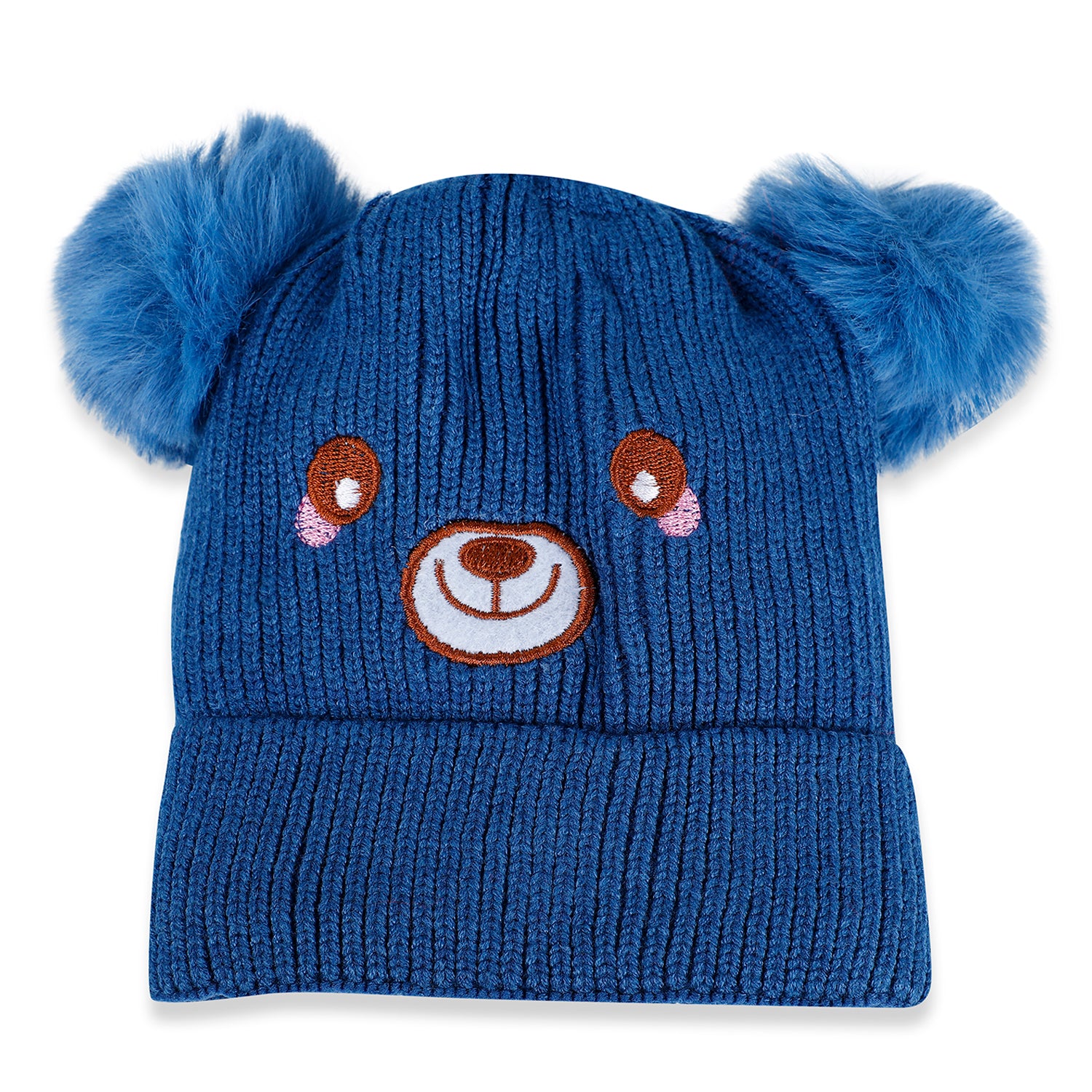 Baby Moo Bear Pom Pom Breathable Beanie Warm Knitted Woollen Cap - Blue