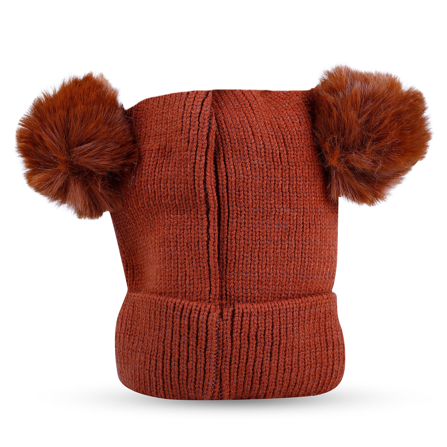 Baby Moo Bear Pom Pom Breathable Beanie Warm Knitted Woollen Cap - Brown