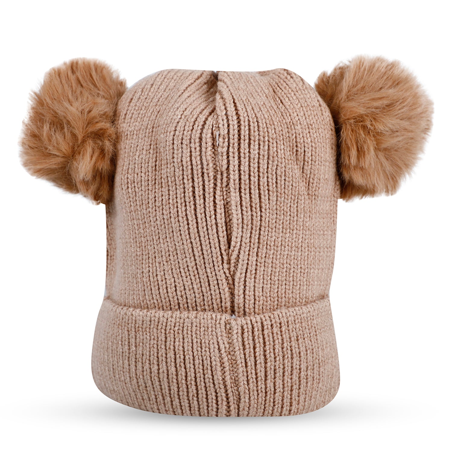 Baby Moo Bear Pom Pom Breathable Beanie Warm Knitted Woollen Cap - Tan