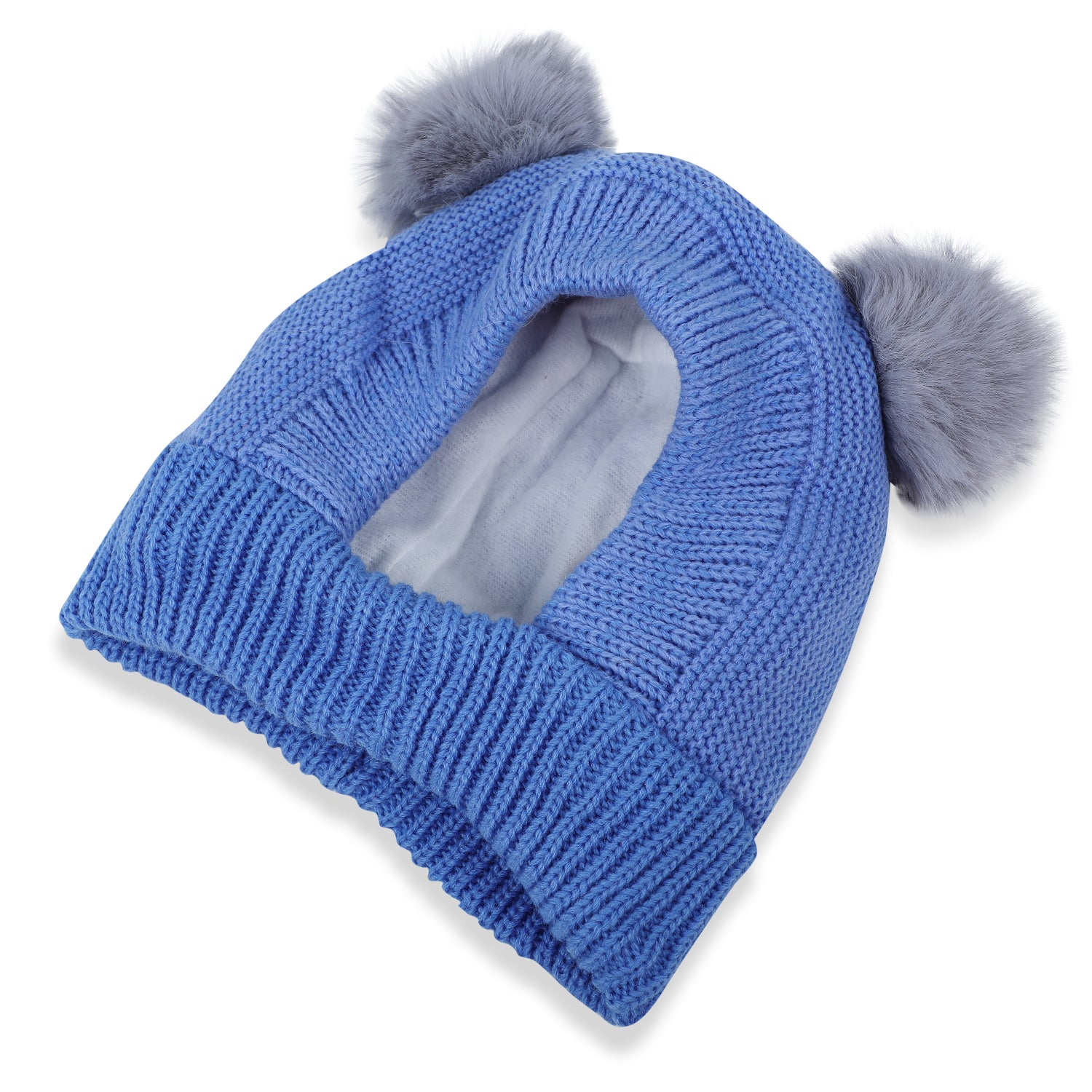 Baby Moo Adorable Pom Pom Knitted Beanie Woollen Cap - Blue - Baby Moo