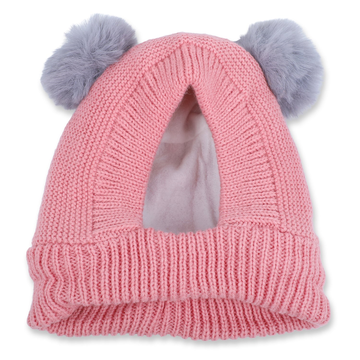 Baby Moo Adorable Pom Pom Knitted Beanie Woollen Cap - Peach - Baby Moo