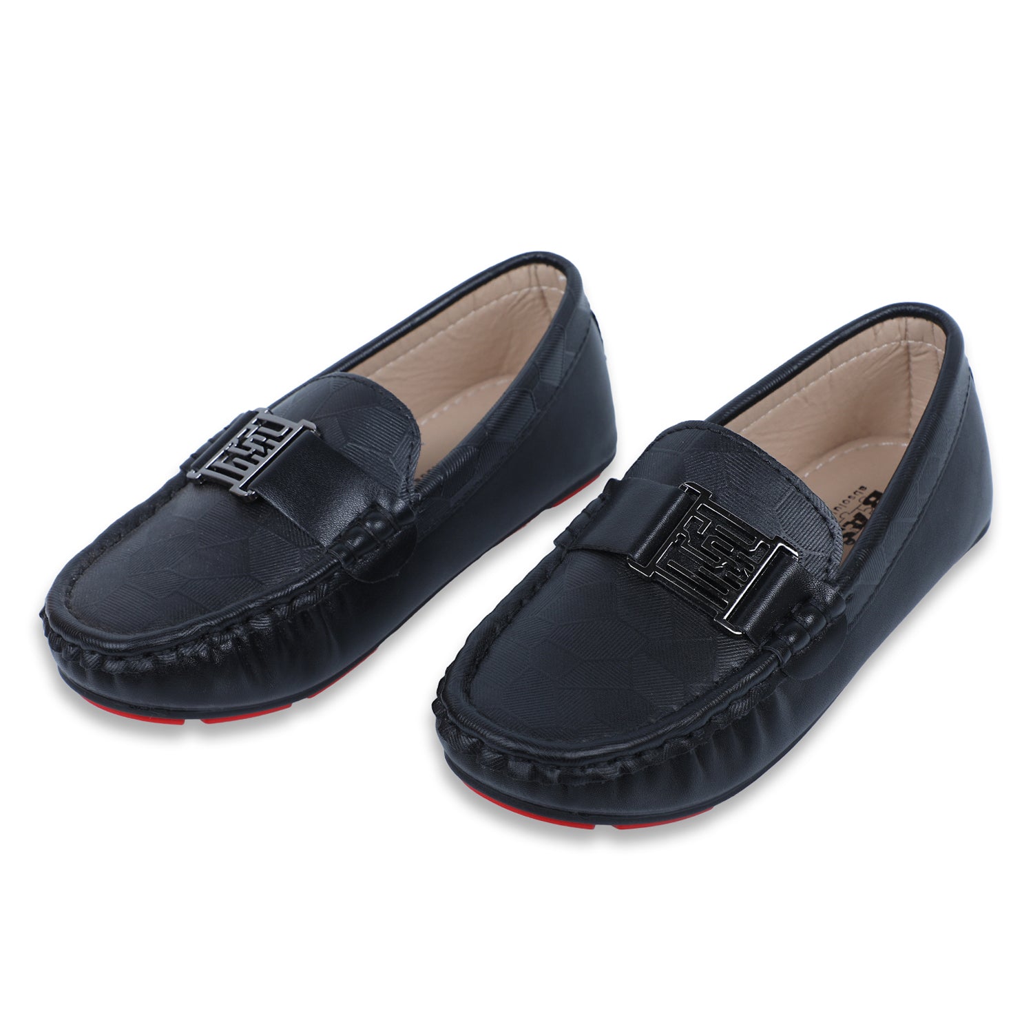 Baby Moo x Bash Kids Textured Leatherite Loafer Shoes - Black