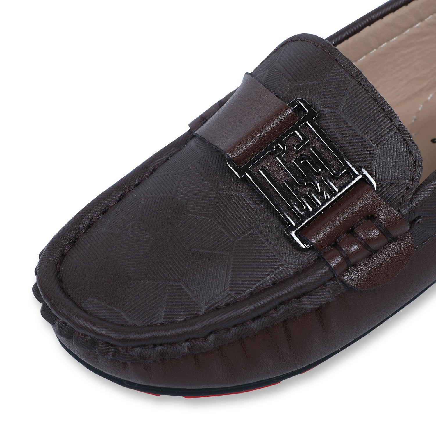 Baby Moo x Bash Kids Textured Leatherite Loafer Shoes - Brown