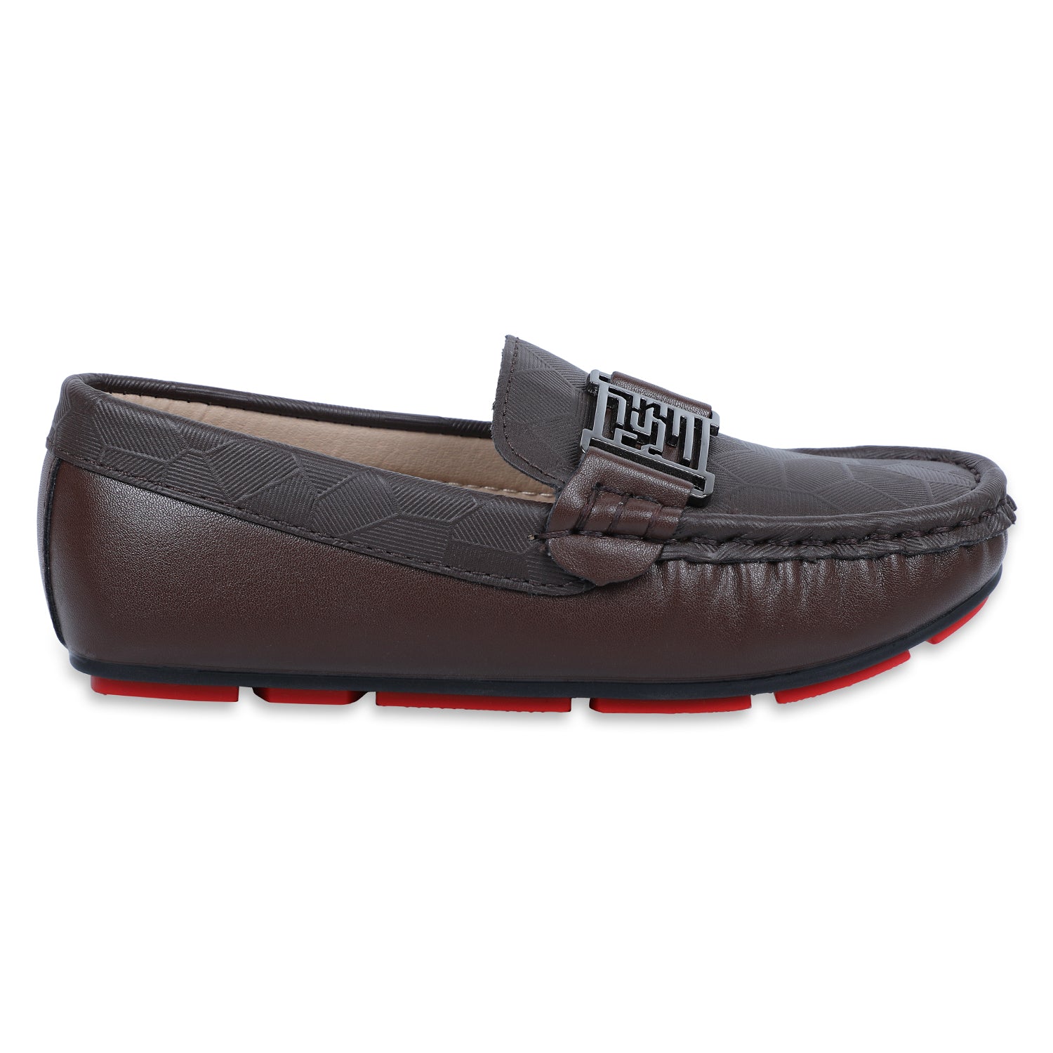 Baby Moo x Bash Kids Textured Leatherite Loafer Shoes - Brown
