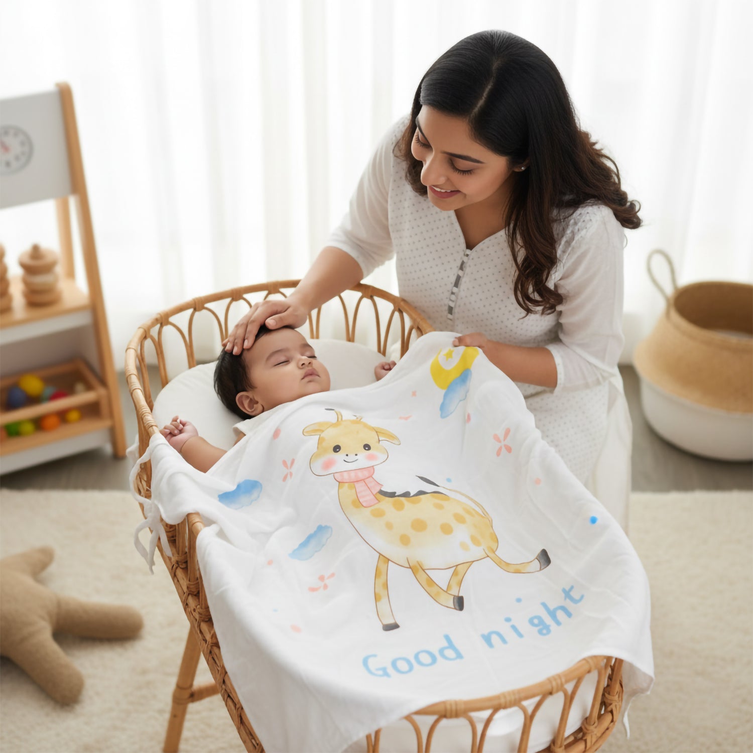 Baby Moo Baby Deer Double Layered Cooling Breathable Bamboo Blanket - White