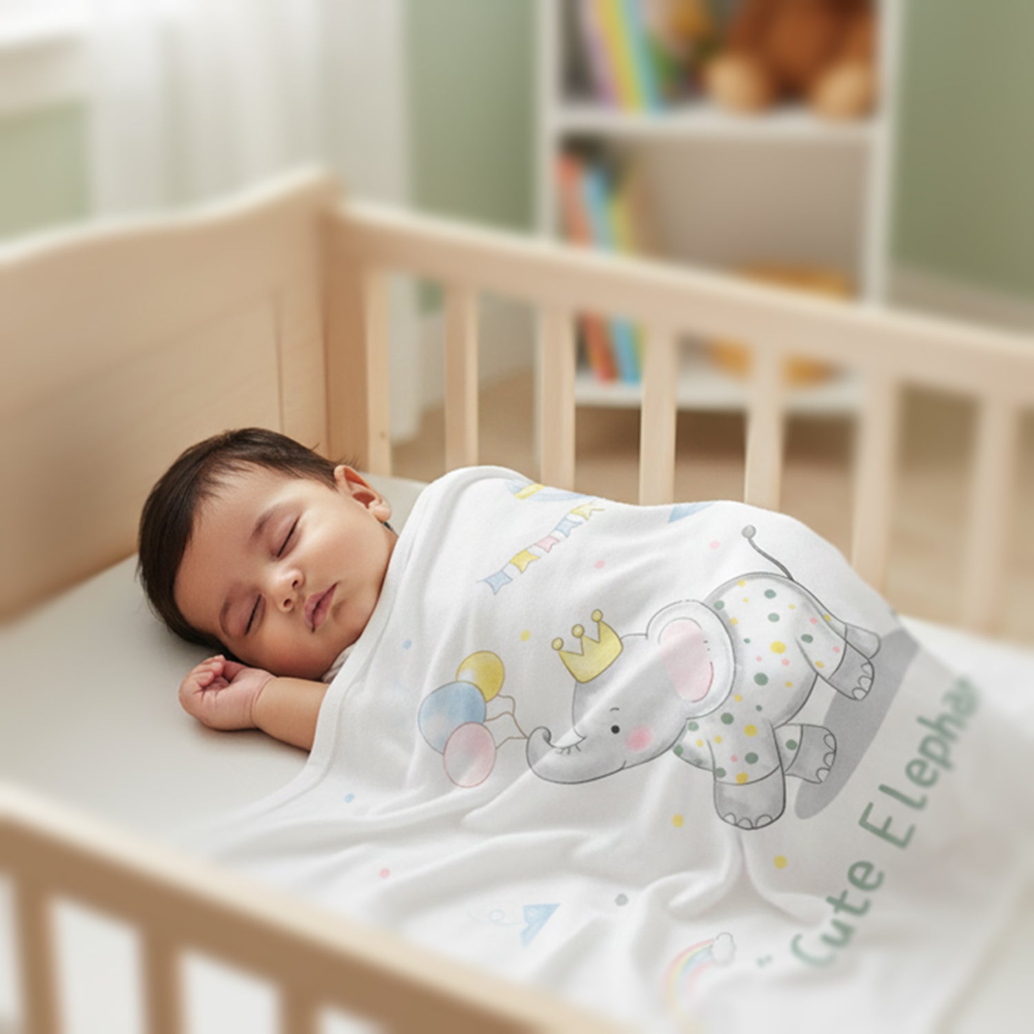 Baby Moo Cute Elephant Double Layered Cooling Breathable Bamboo Blanket - White