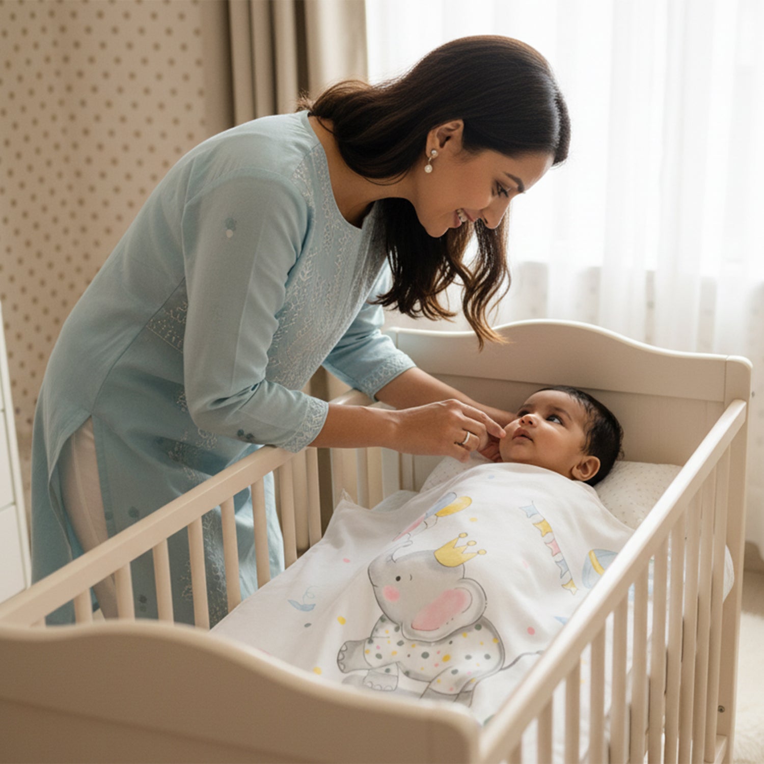 Baby Moo Cute Elephant Double Layered Cooling Breathable Bamboo Blanket - White