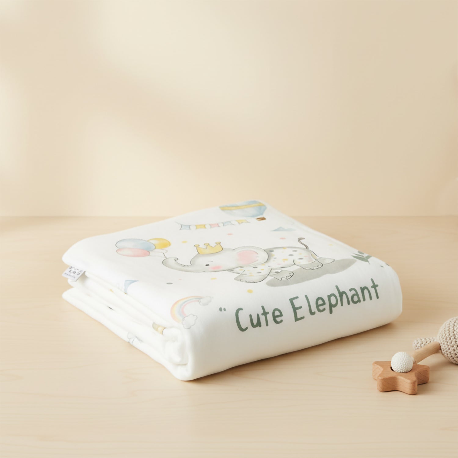 Baby Moo Cute Elephant Double Layered Cooling Breathable Bamboo Blanket - White