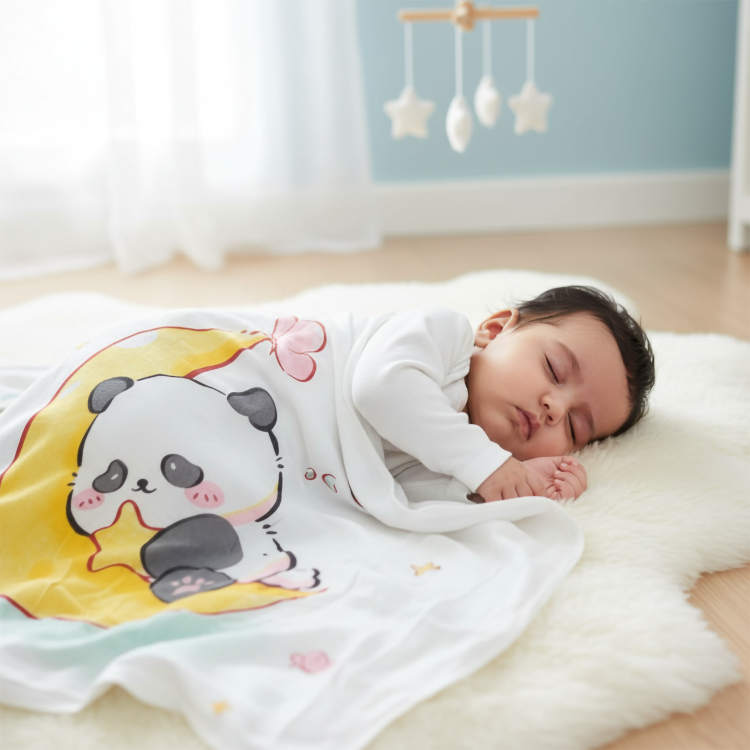 Baby Moo Sleeping Panda Double Layered Cooling Breathable Bamboo Blanket - White
