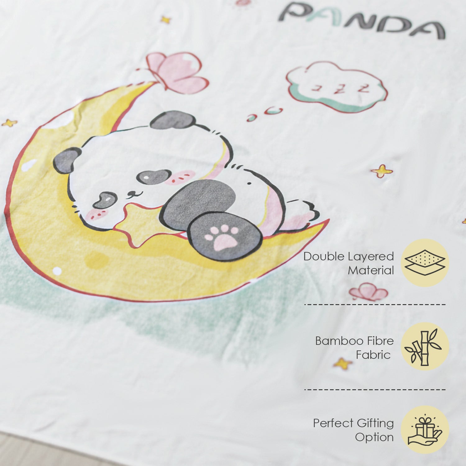Baby Moo Sleeping Panda Double Layered Cooling Breathable Bamboo Blanket - White