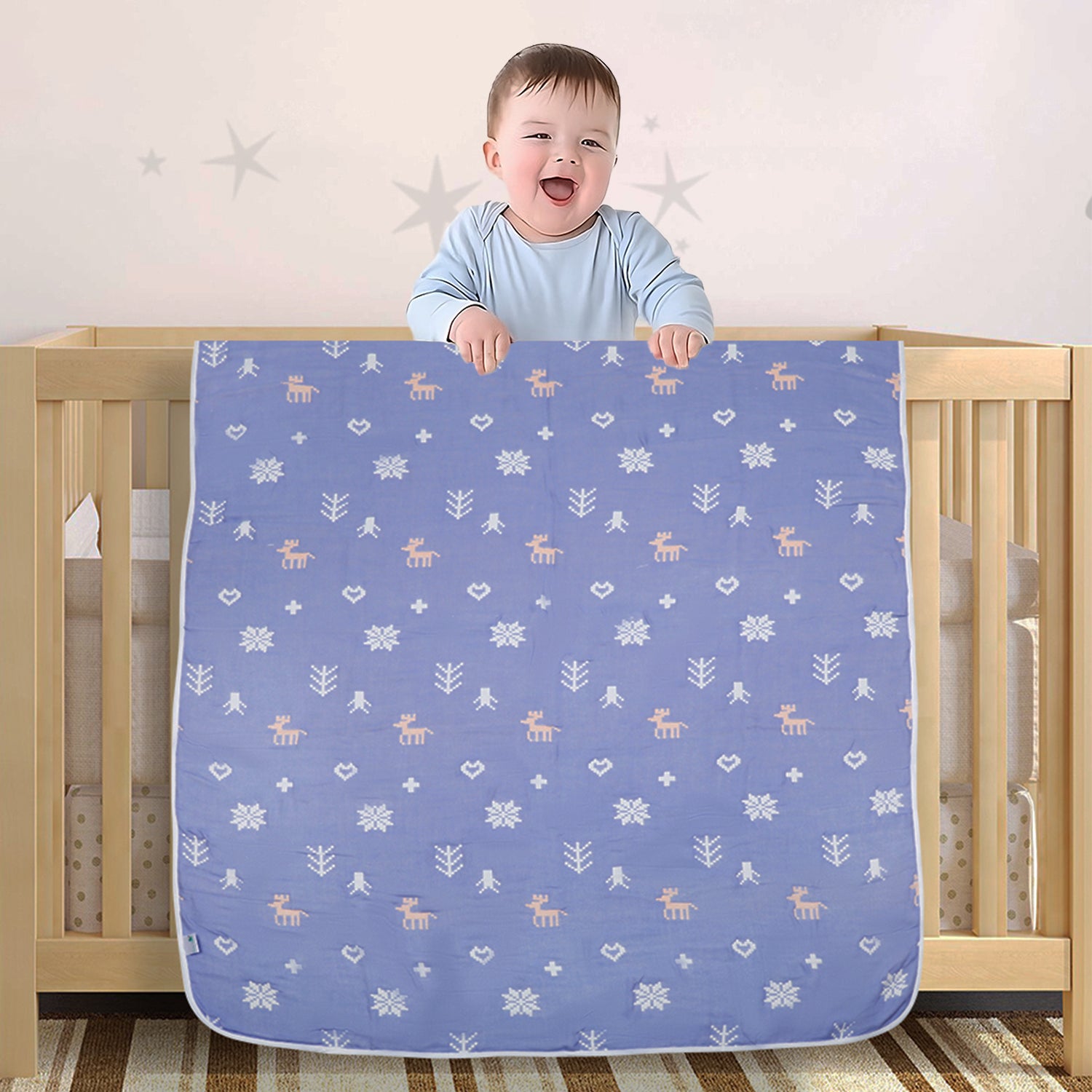 Winter Wonderland Dark Blue Embossed Baby XL Muslin Blanket